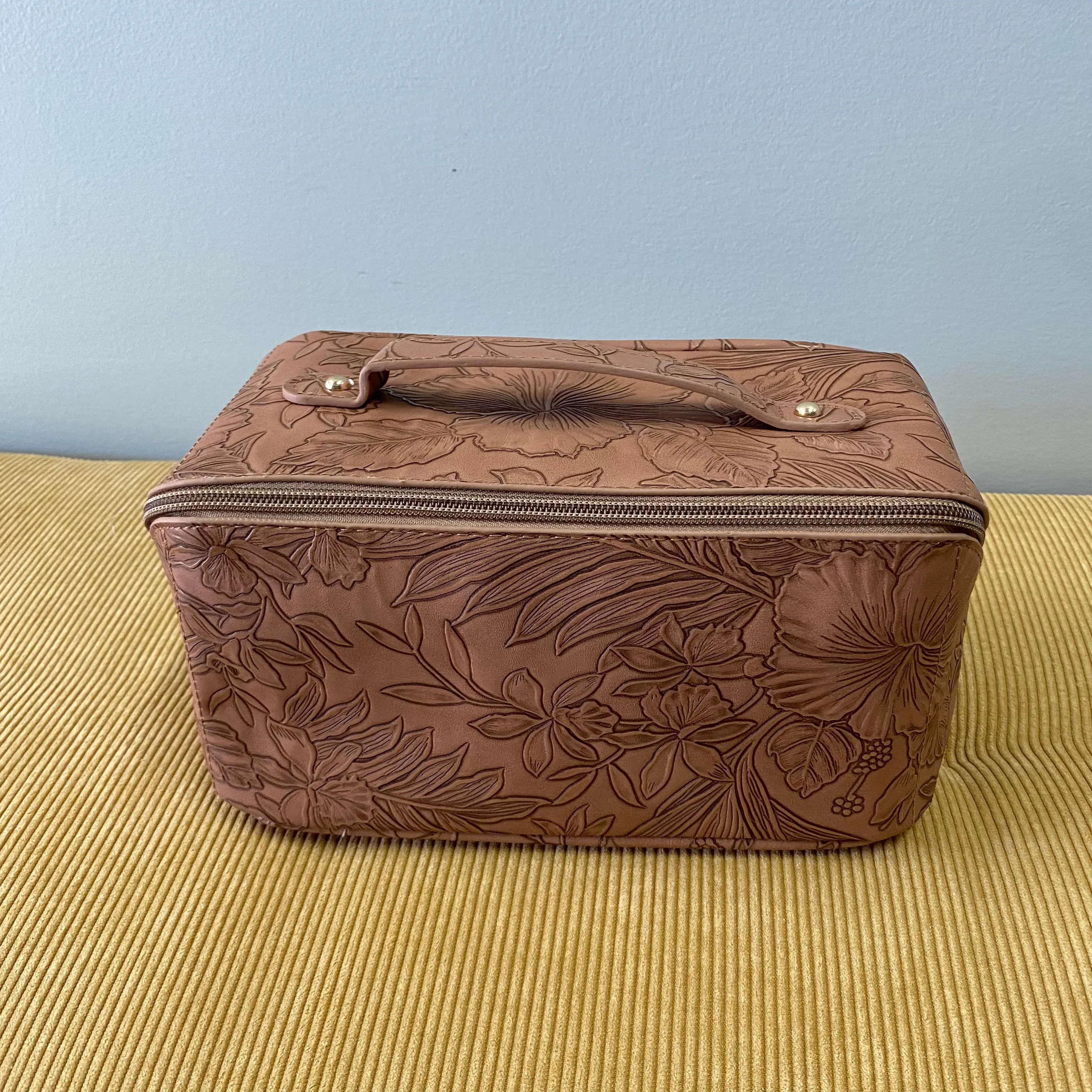 Oversized Lay Flat Cosmetic Bag - Embossed Floral - PREORDER