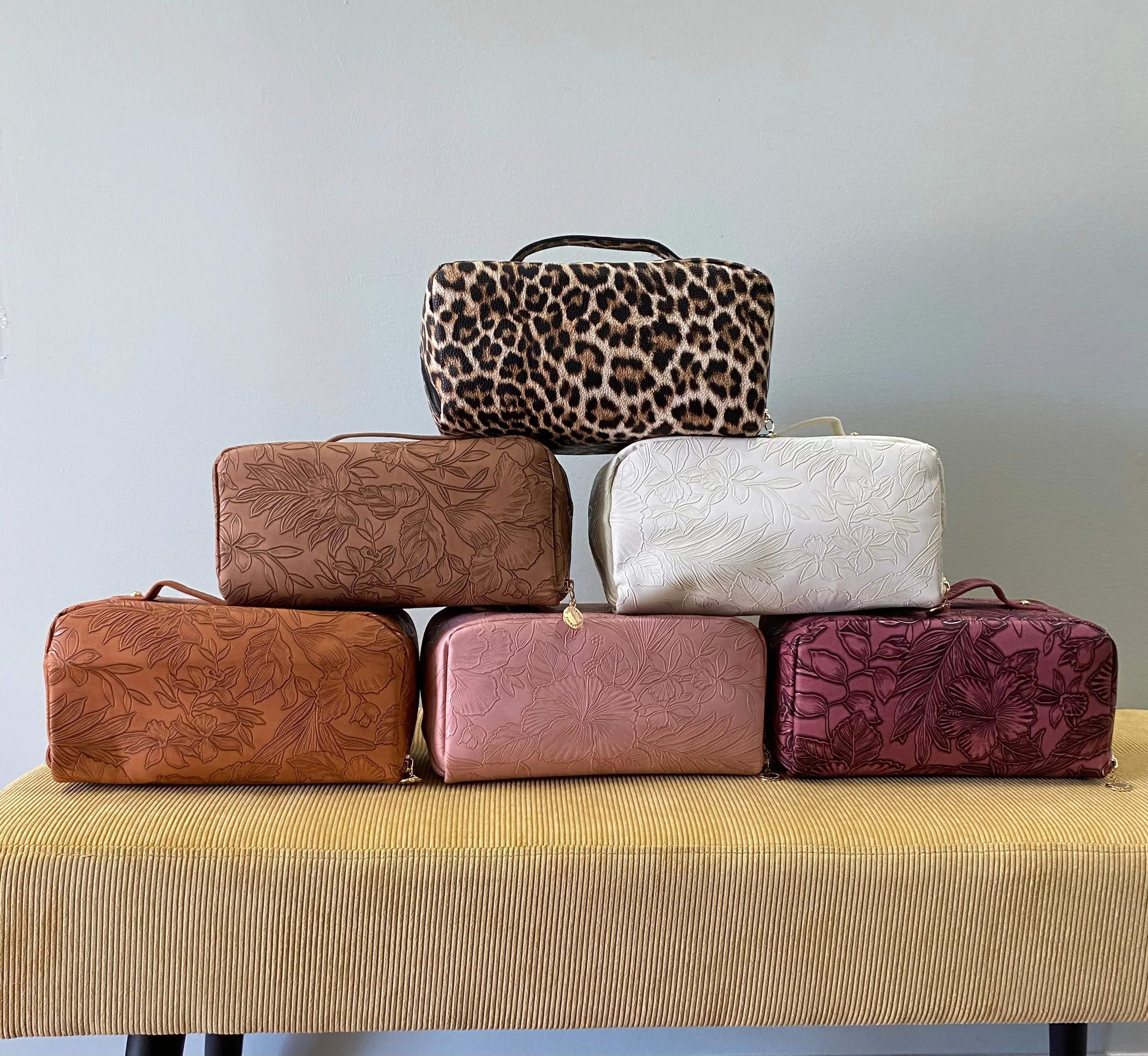 Oversized Lay Flat Cosmetic Bag - Embossed Floral - PREORDER