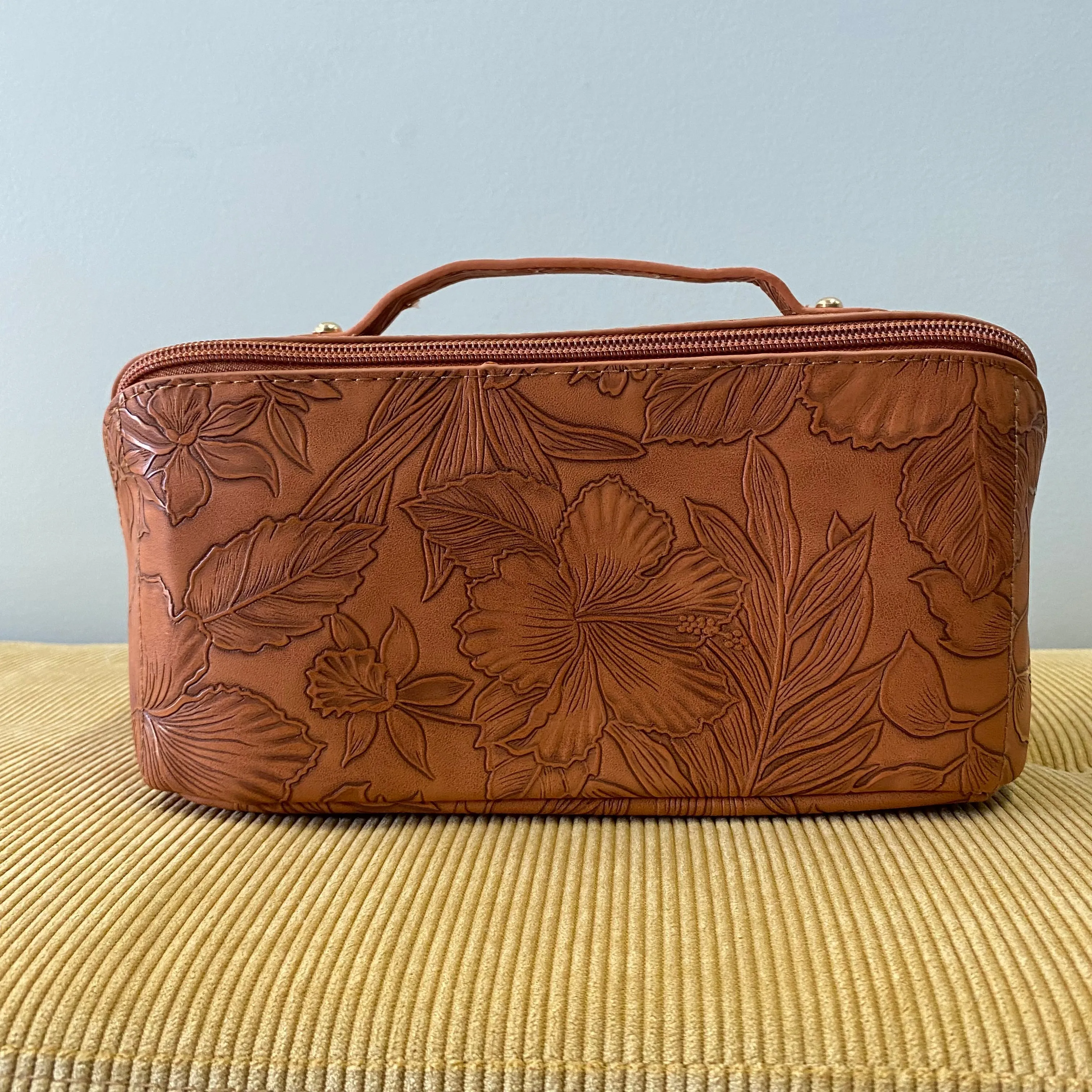 Oversized Lay Flat Cosmetic Bag - Embossed Floral - PREORDER