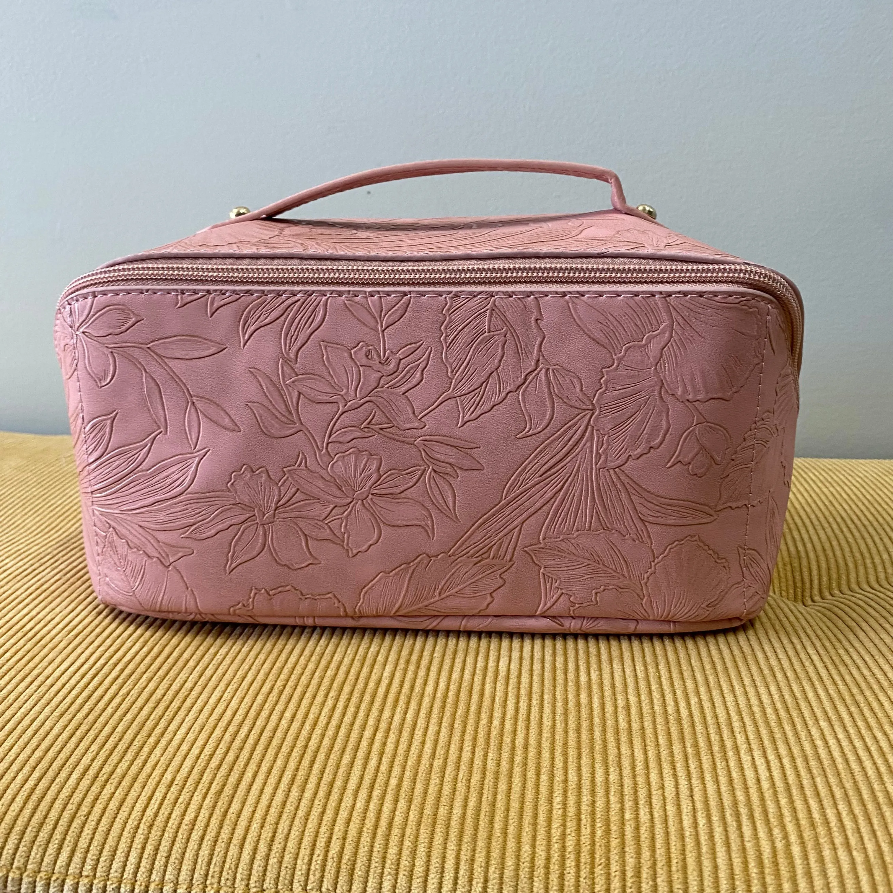 Oversized Lay Flat Cosmetic Bag - Embossed Floral - PREORDER