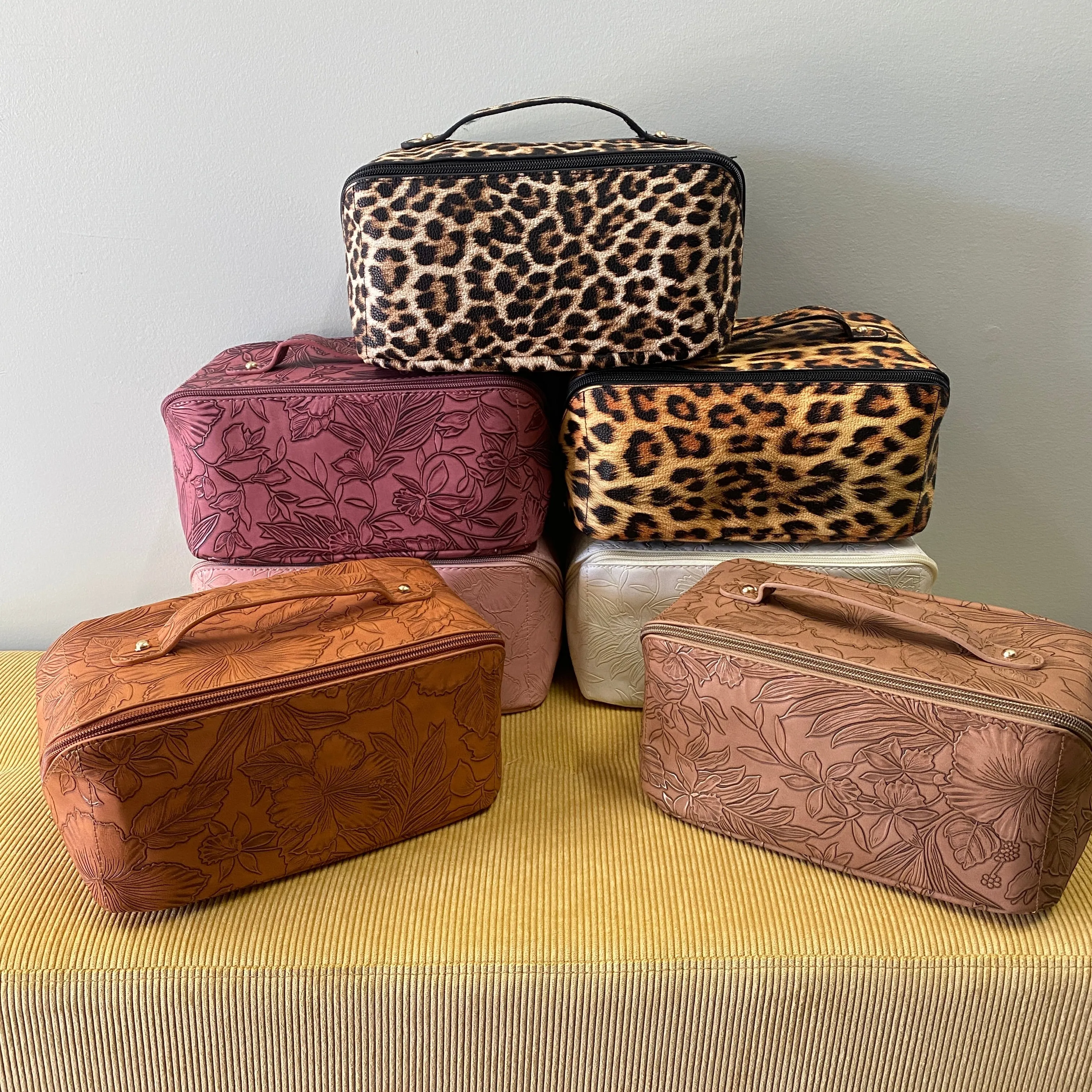 Oversized Lay Flat Cosmetic Bag - Embossed Floral - PREORDER