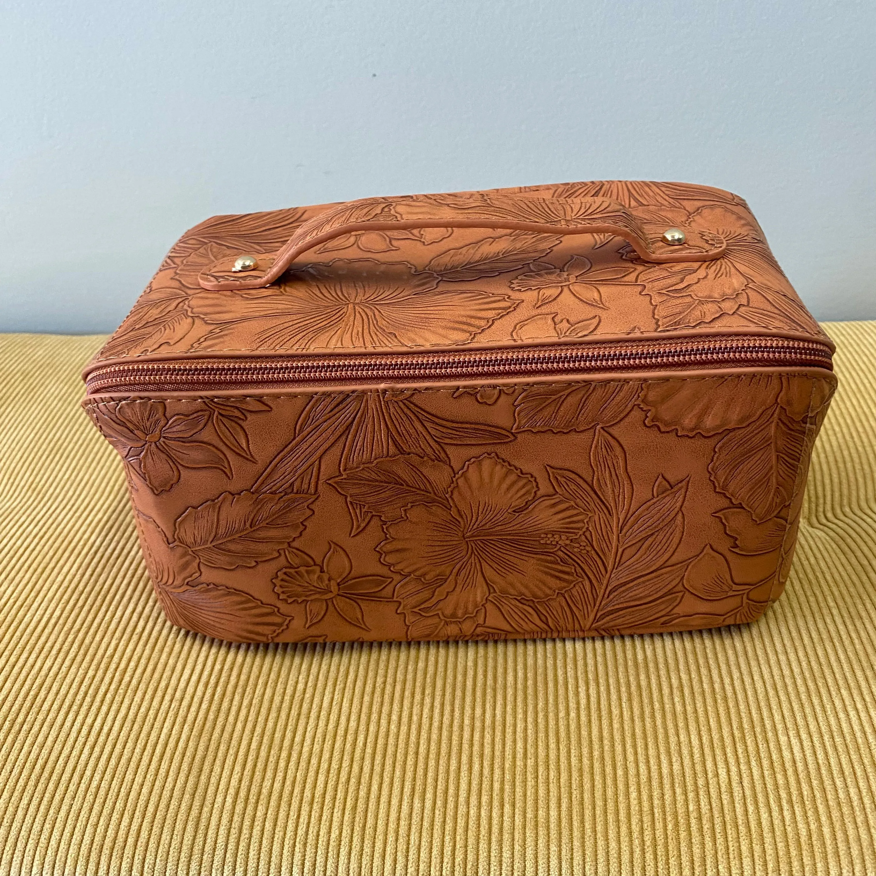 Oversized Lay Flat Cosmetic Bag - Embossed Floral - PREORDER