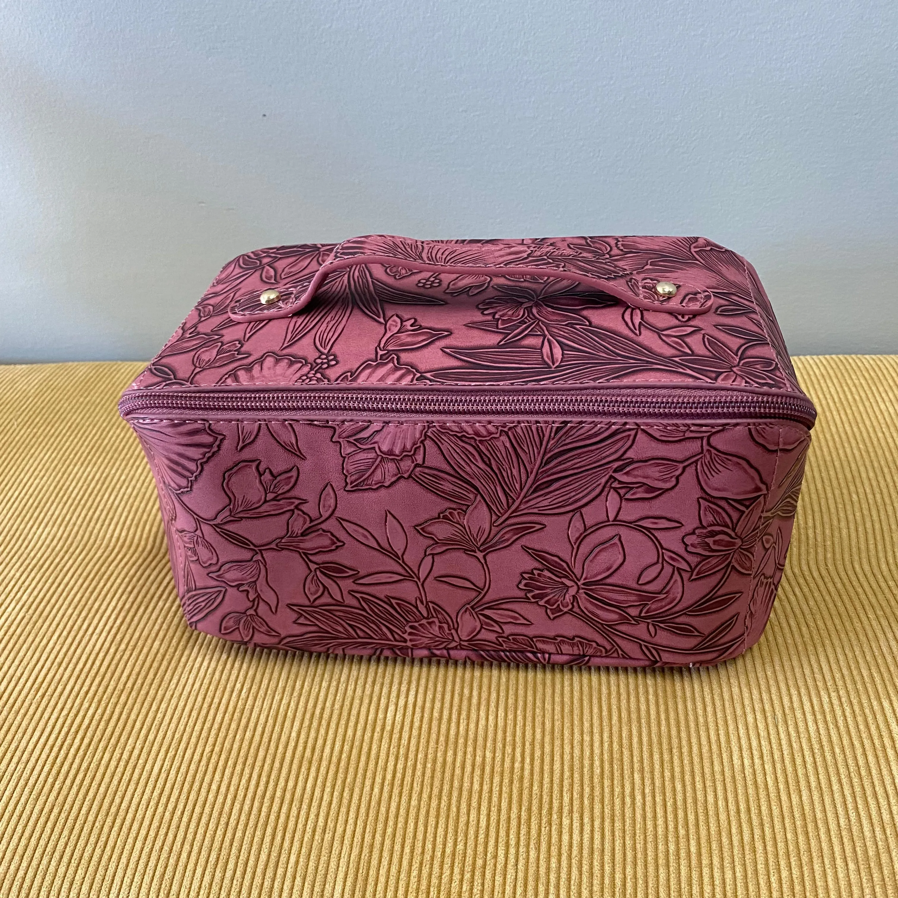 Oversized Lay Flat Cosmetic Bag - Embossed Floral - PREORDER
