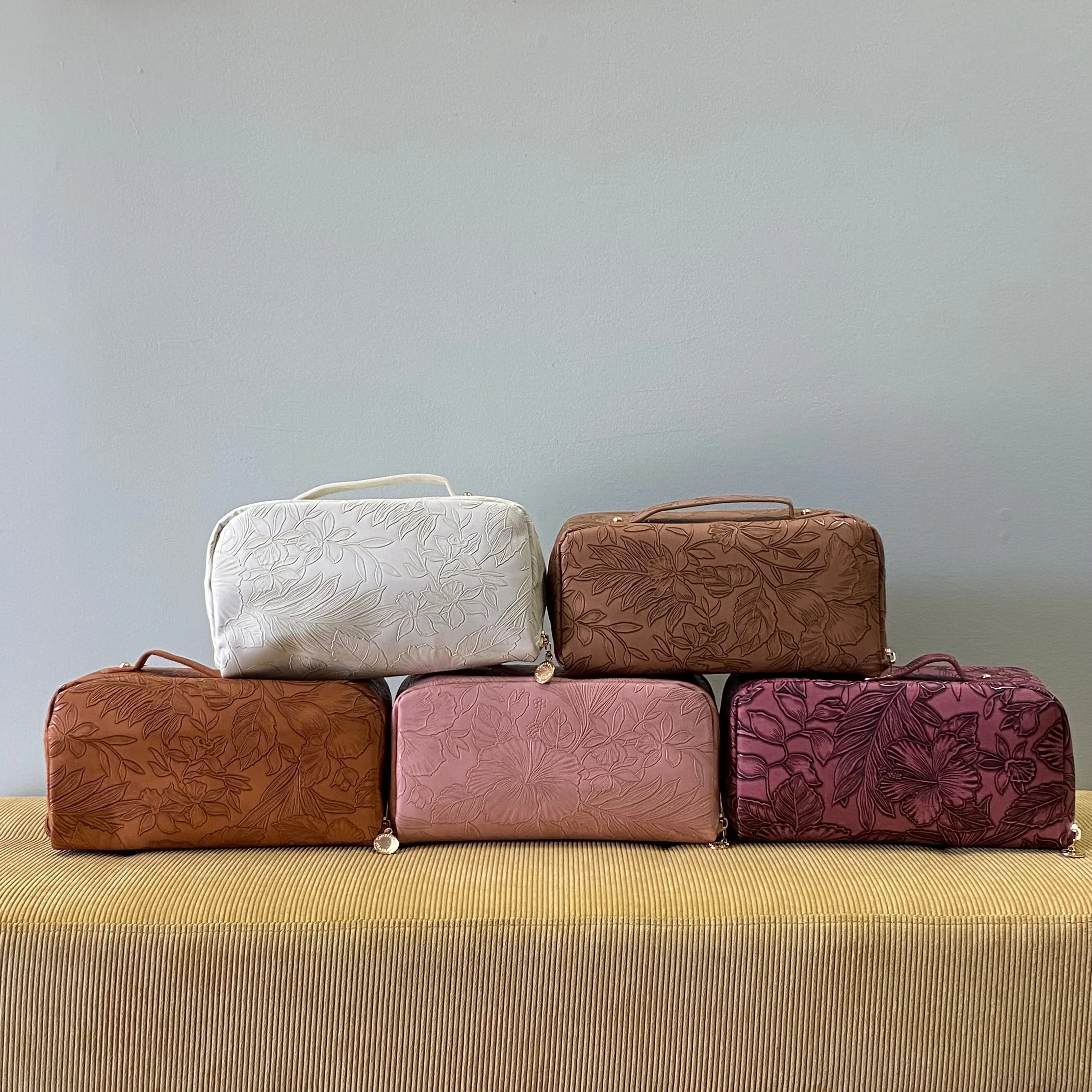 Oversized Lay Flat Cosmetic Bag - Embossed Floral - PREORDER