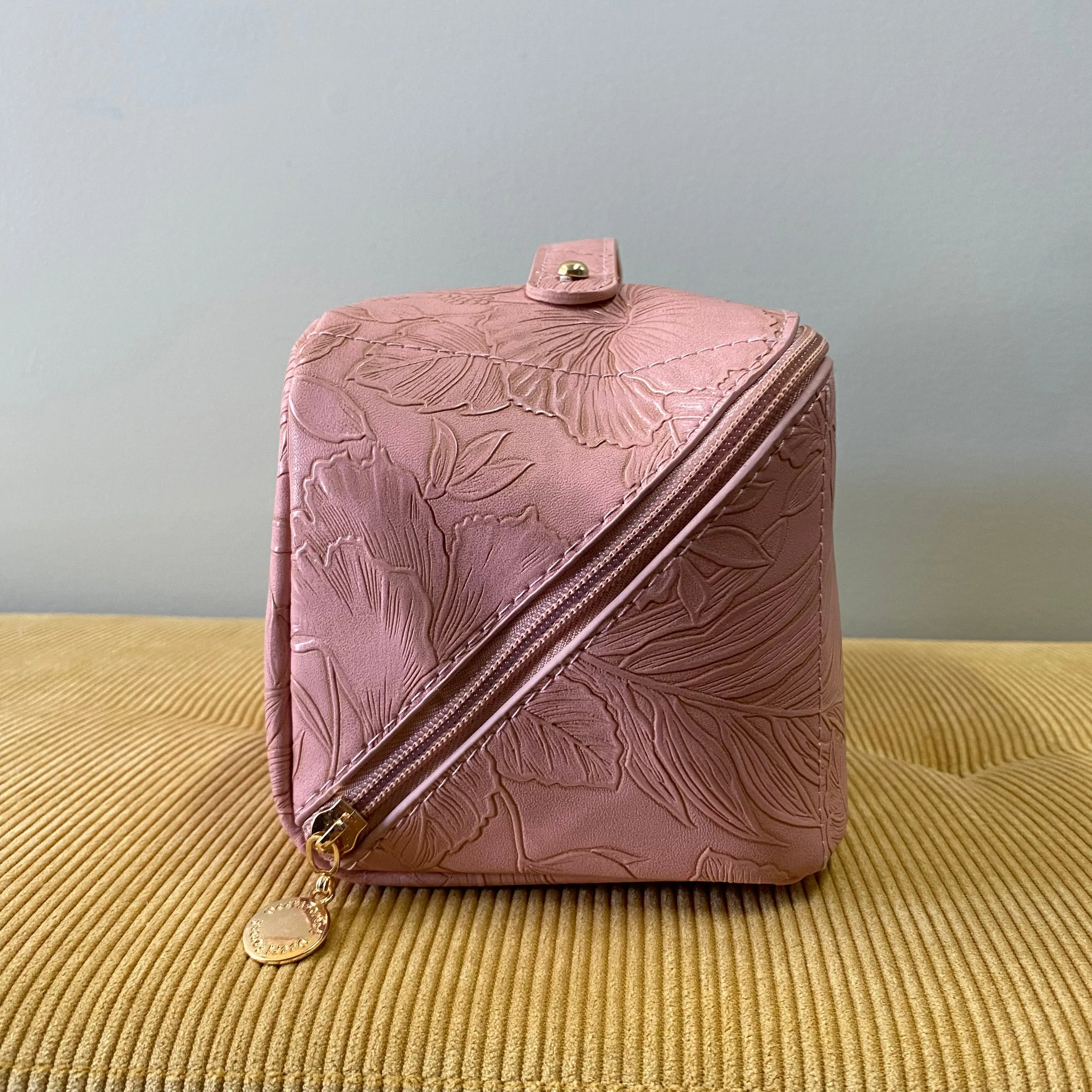 Oversized Lay Flat Cosmetic Bag - Embossed Floral - PREORDER