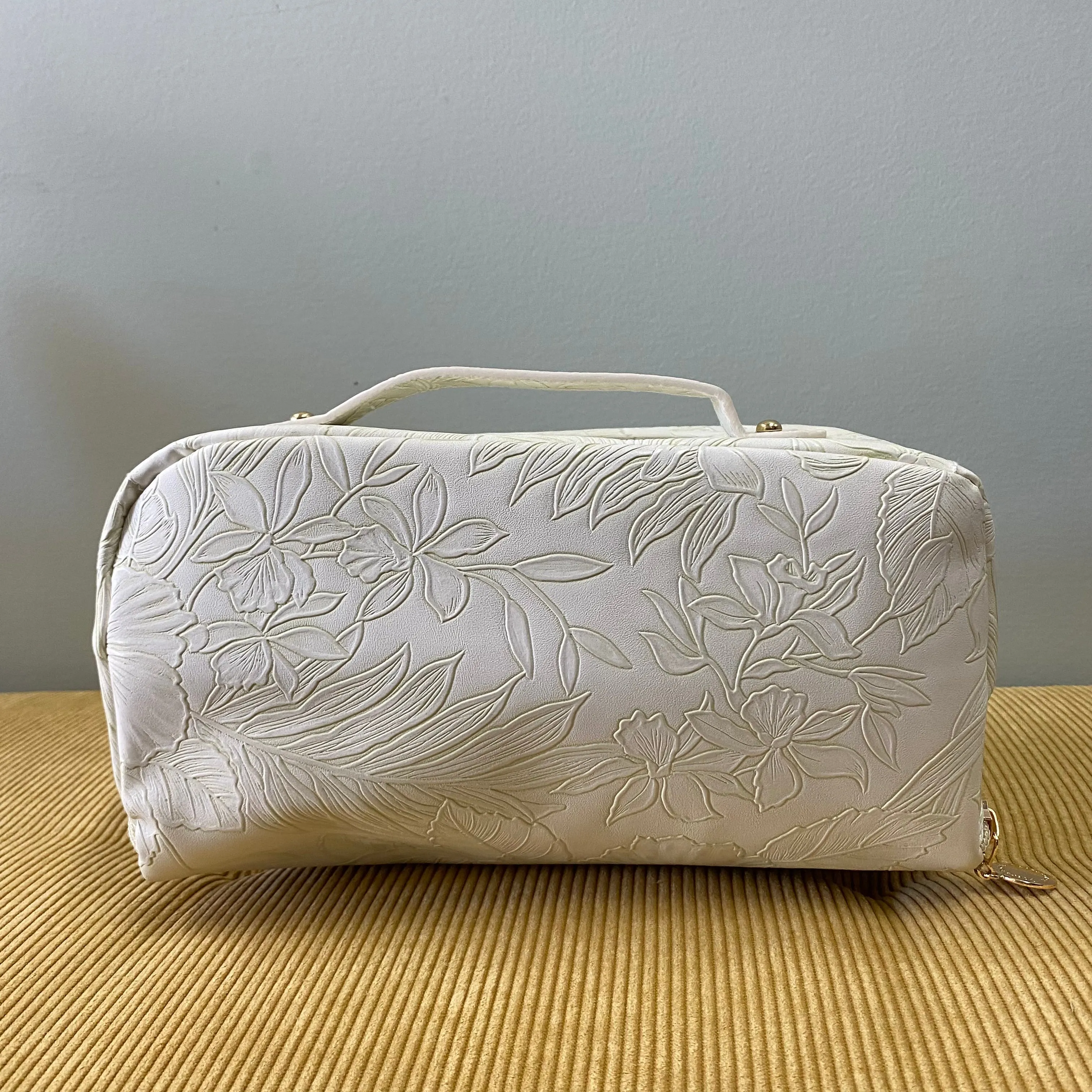 Oversized Lay Flat Cosmetic Bag - Embossed Floral - PREORDER