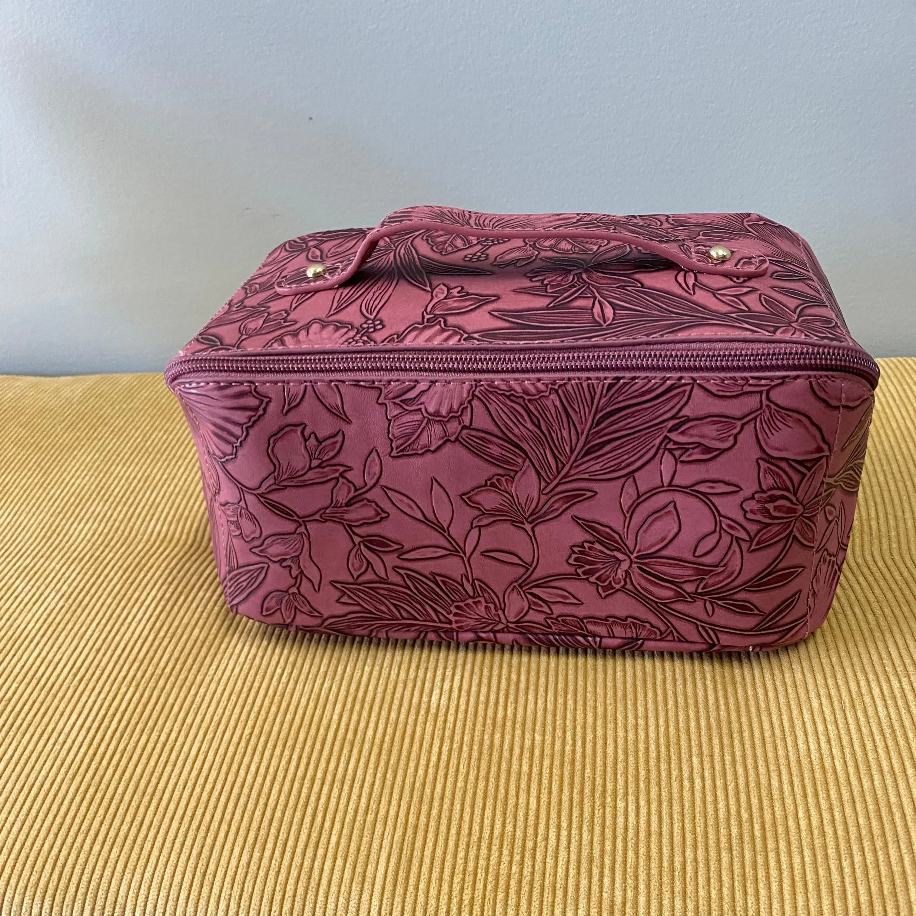 Oversized Lay Flat Cosmetic Bag - Embossed Floral - PREORDER