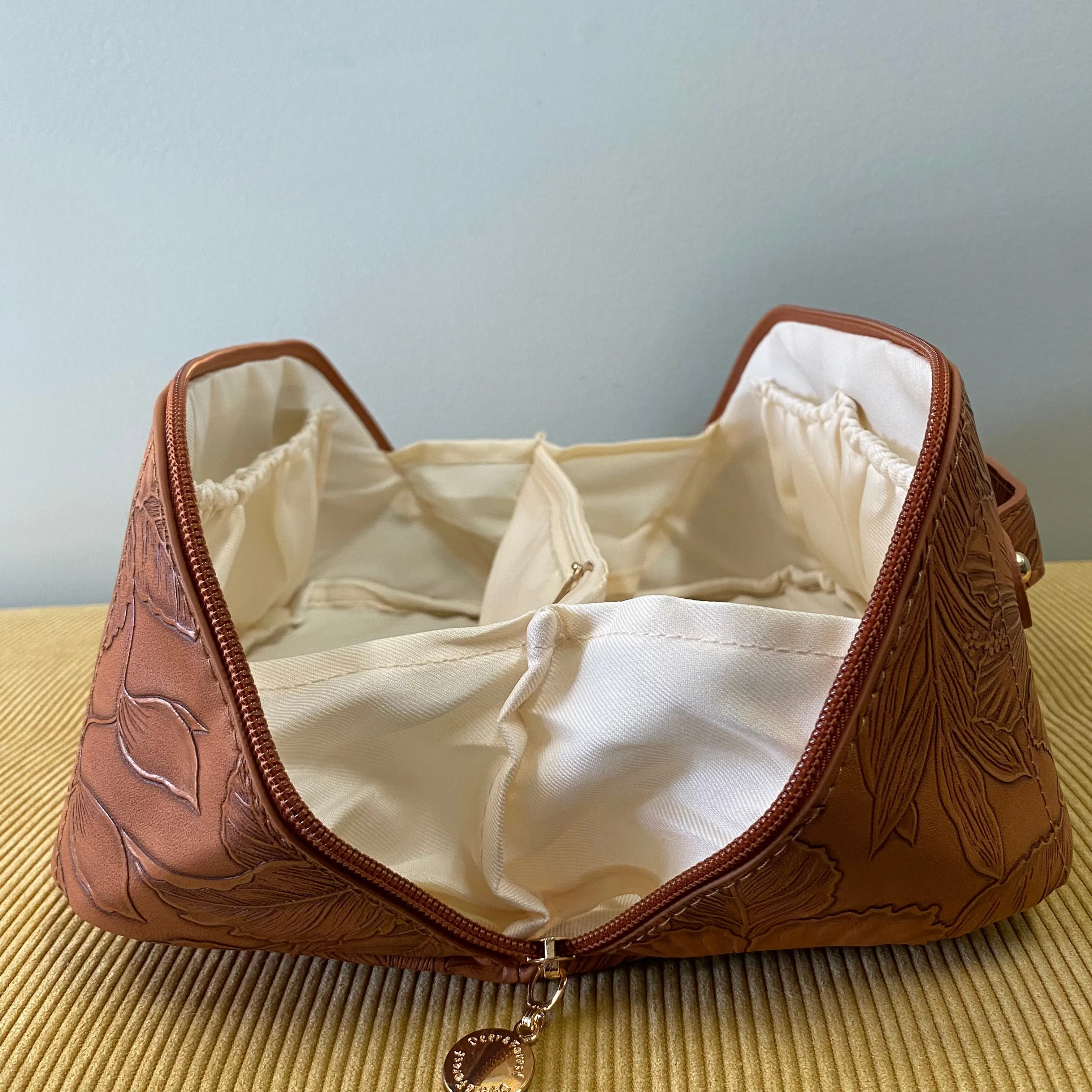 Oversized Lay Flat Cosmetic Bag - Embossed Floral - PREORDER