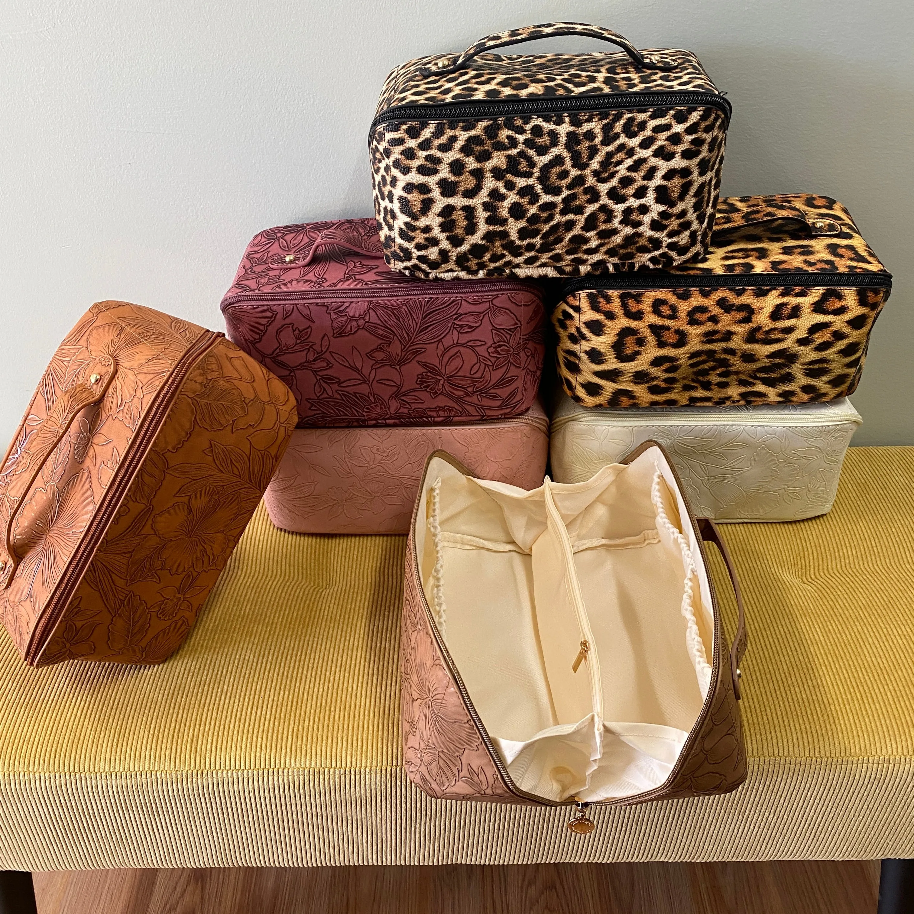Oversized Lay Flat Cosmetic Bag - Embossed Floral - PREORDER
