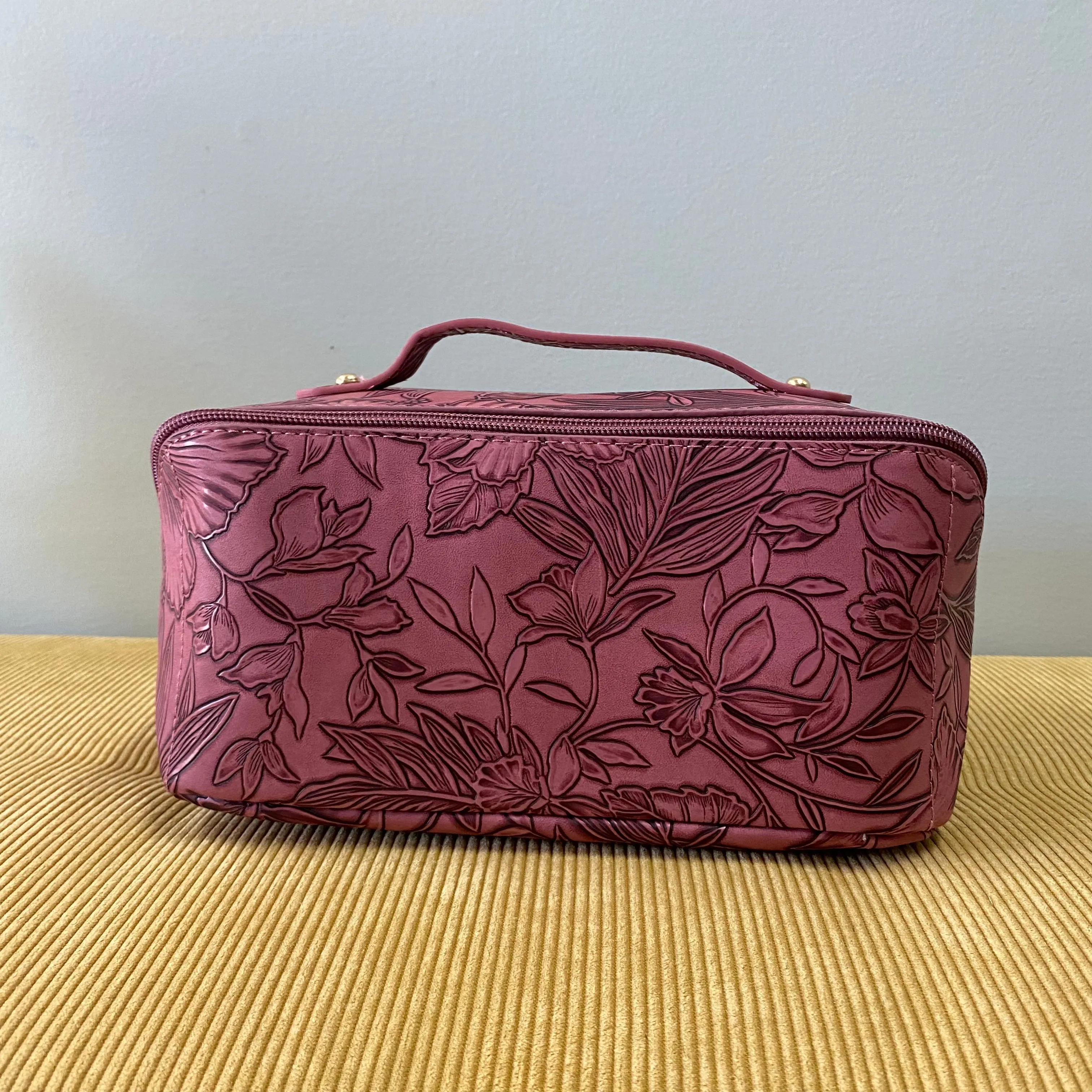 Oversized Lay Flat Cosmetic Bag - Embossed Floral - PREORDER