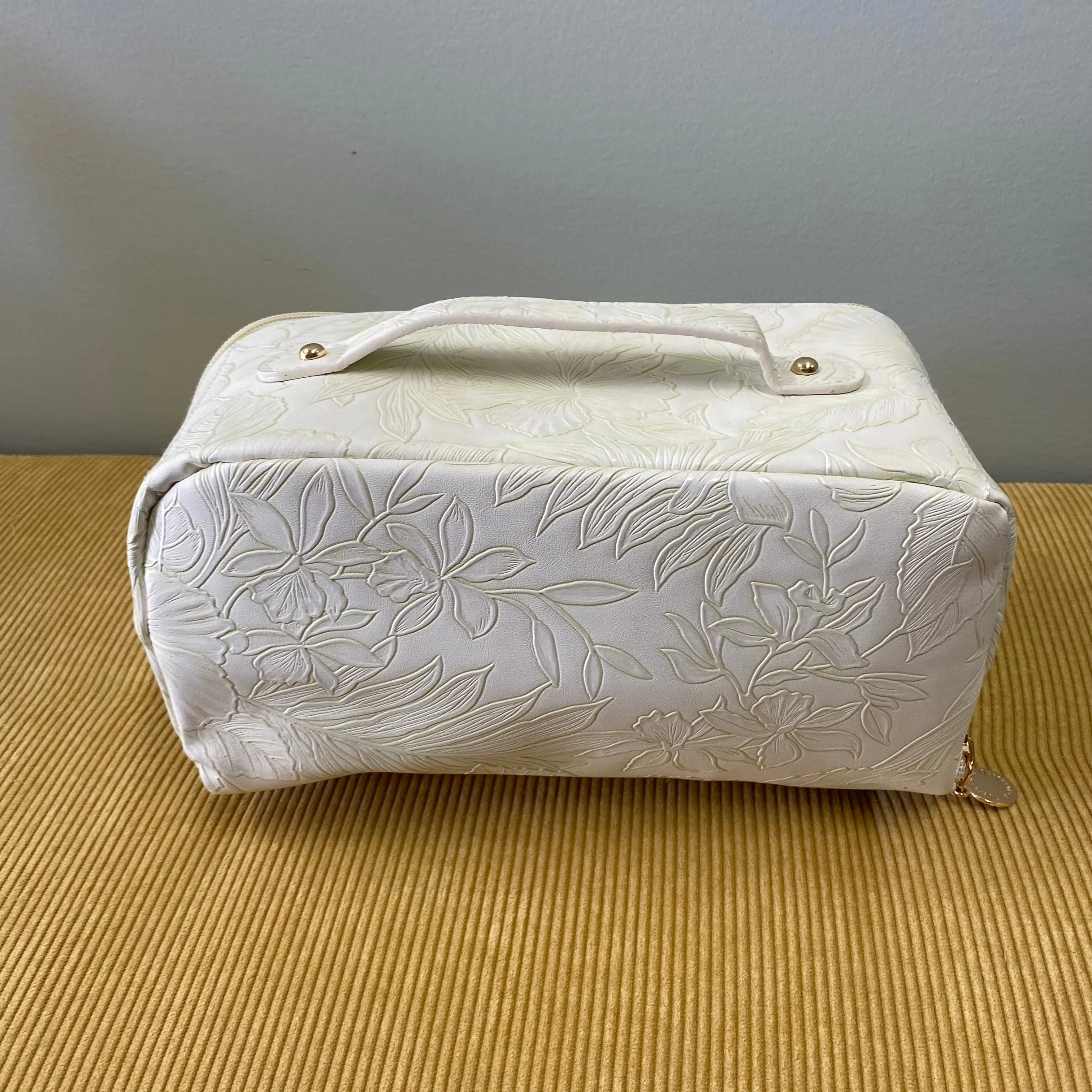 Oversized Lay Flat Cosmetic Bag - Embossed Floral - PREORDER