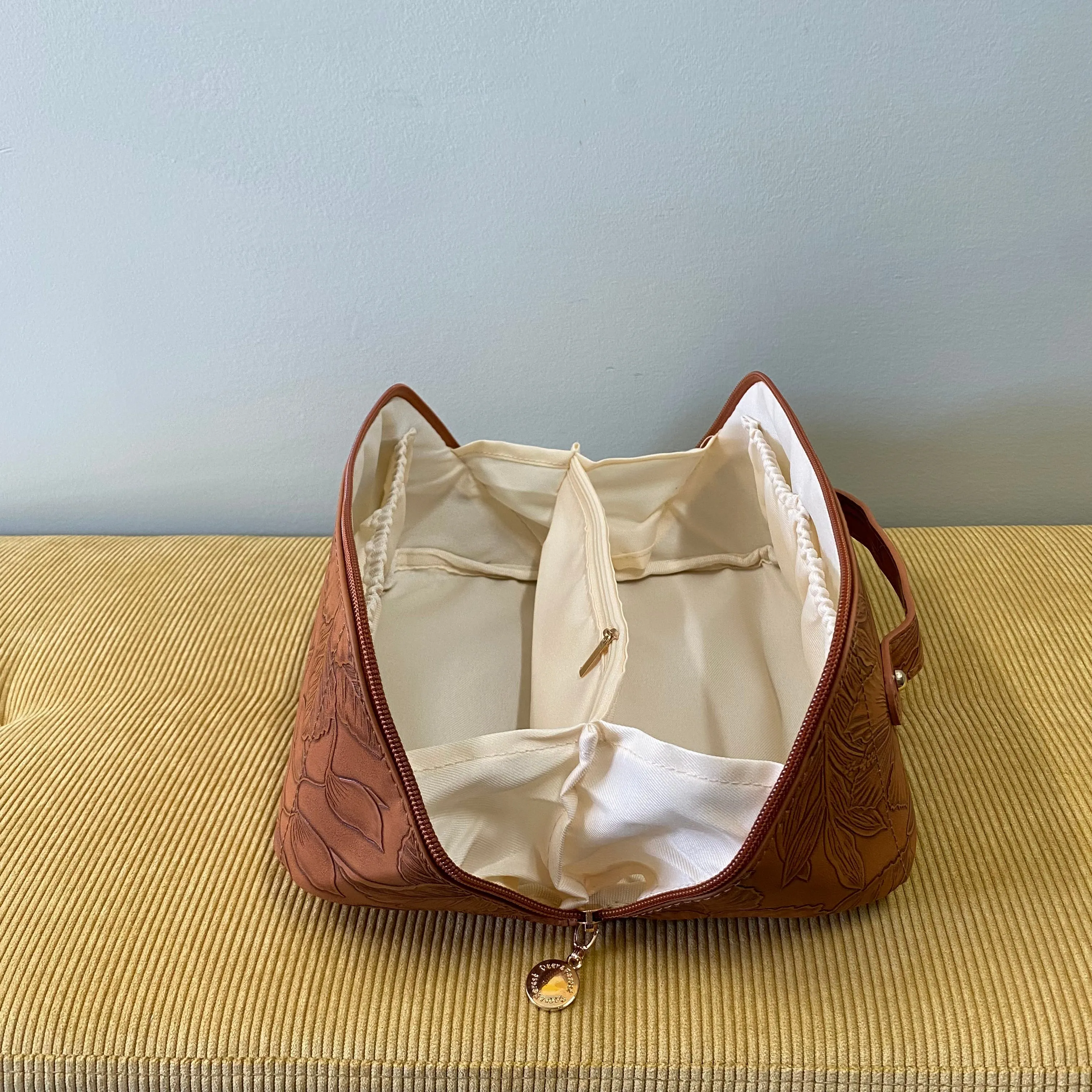 Oversized Lay Flat Cosmetic Bag - Embossed Floral - PREORDER