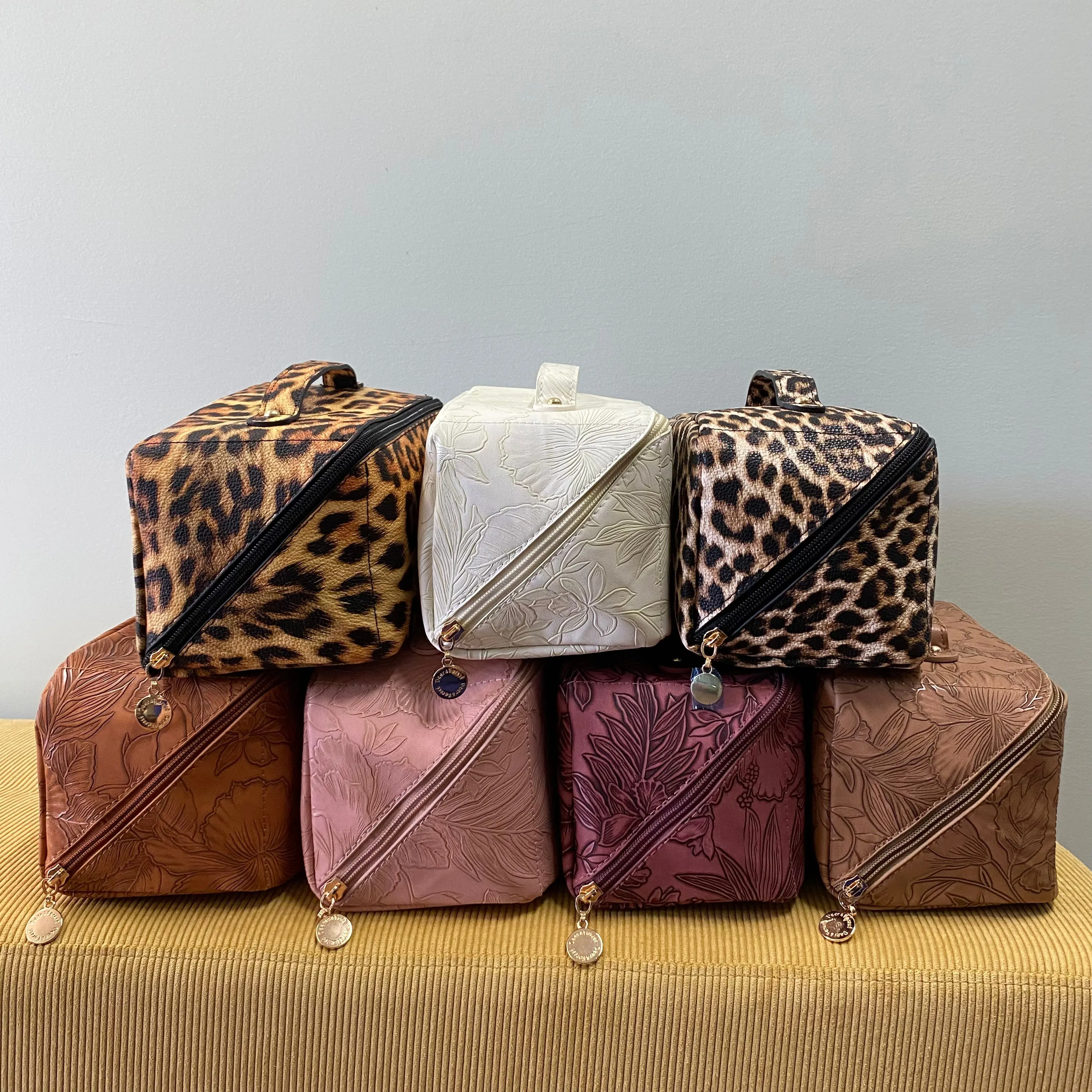 Oversized Lay Flat Cosmetic Bag - Embossed Floral - PREORDER