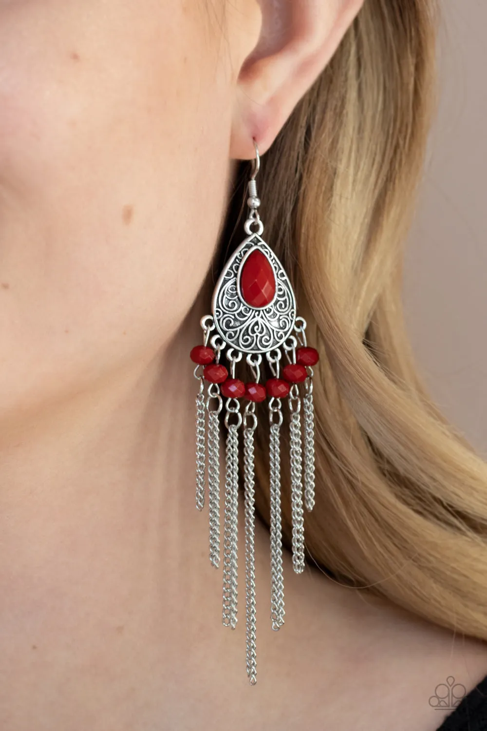 Paparazzi Accessories - Floating on HEIR - Red Earrings