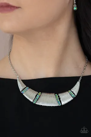 Paparazzi - Going Through Phases - Multi Green Iridescent Necklace