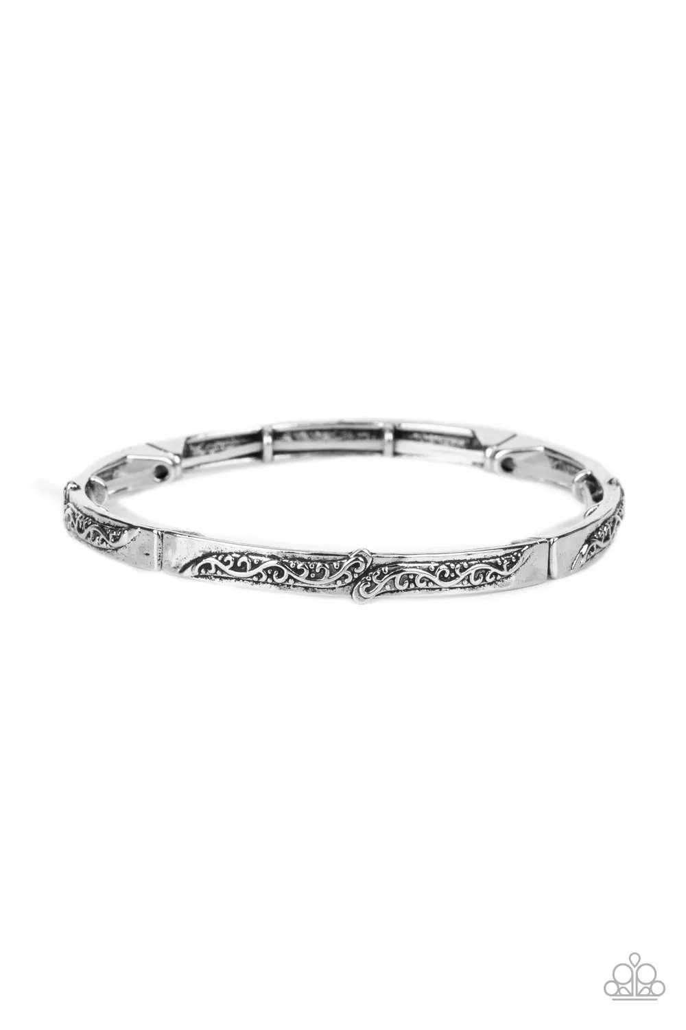 Paparazzi "Very Vineyard" Silver Metal & Embossed Filigree Vine Work Stretch Bracelet