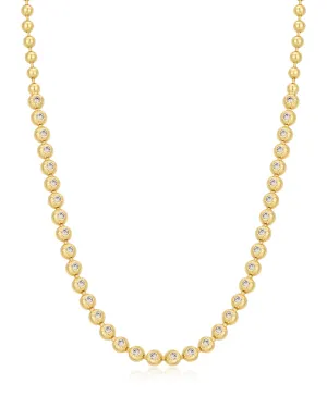 Pave Ball Chain Necklace- Gold