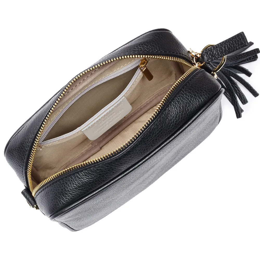 Personalised Elie Beaumont Cross Body Black Leather Bag with Choice of Strap
