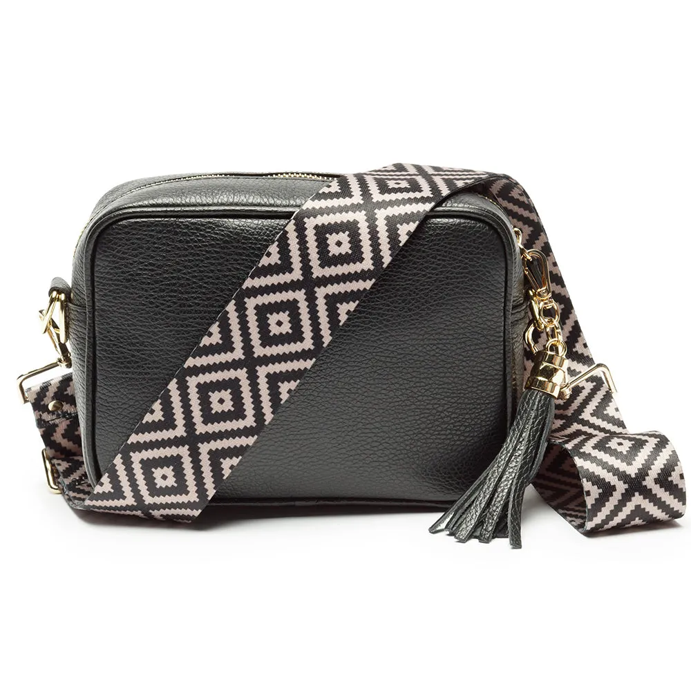Personalised Elie Beaumont Cross Body Black Leather Bag with Choice of Strap