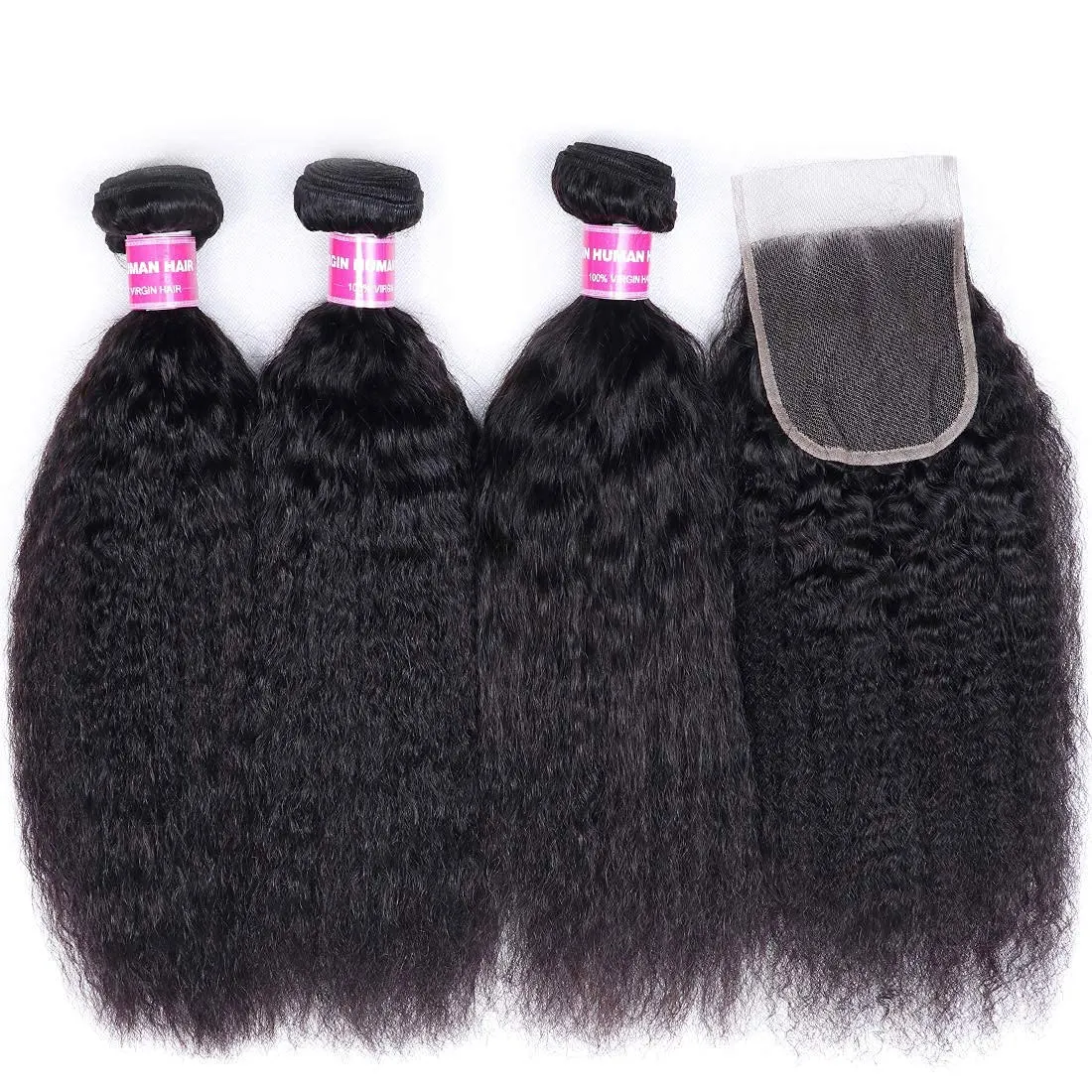 Peruvian Kinky Straight Bundles With 4×4 Closure 10A Grade 100% Human Remy Hair MYLOCKME