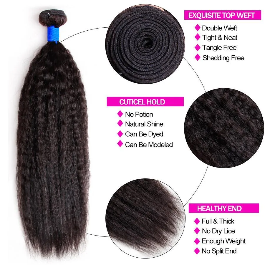 Peruvian Kinky Straight Bundles With 4×4 Closure 10A Grade 100% Human Remy Hair MYLOCKME