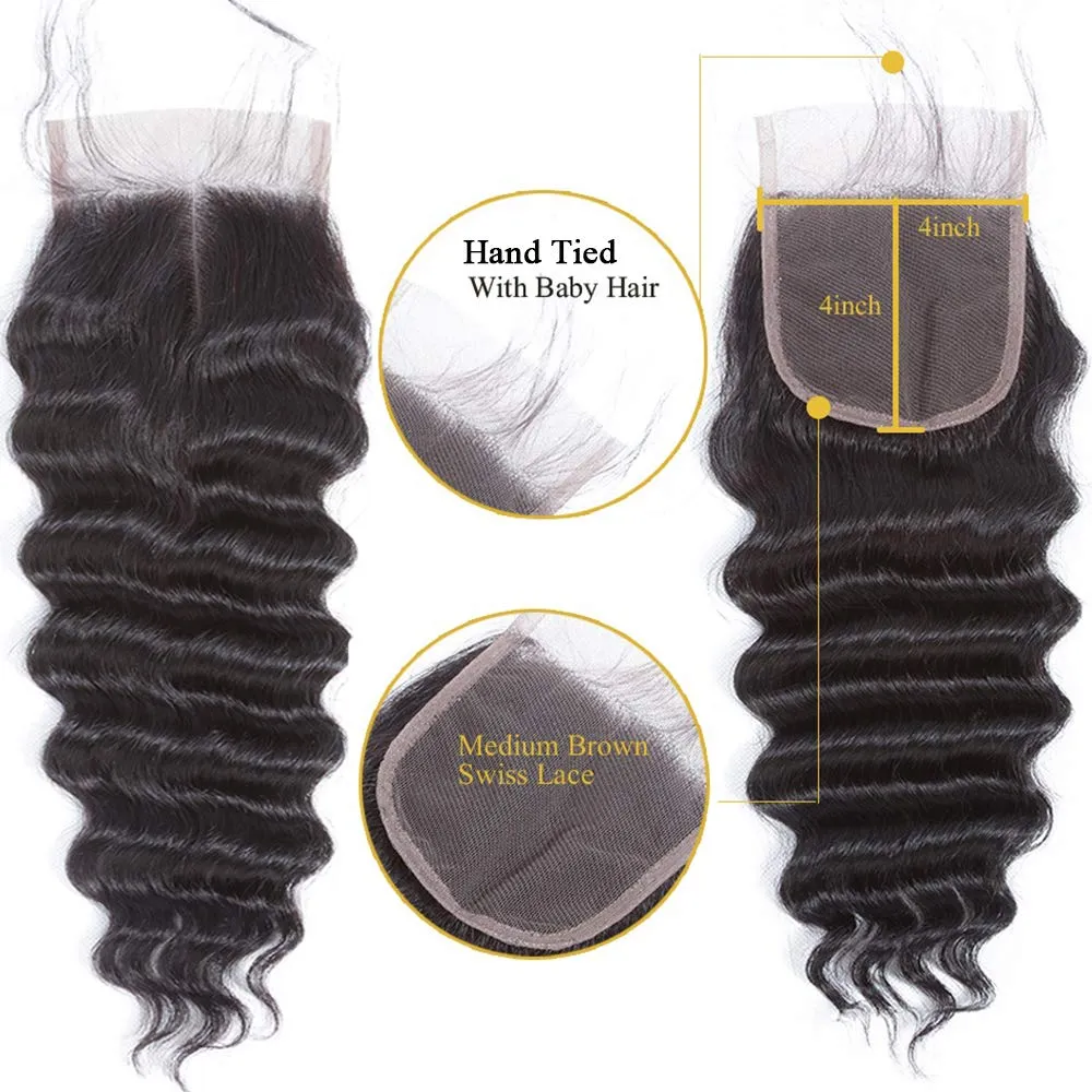 Peruvian Loose Deep Bundles With 4×4 Closure 10A Grade 100% Human Remy Hair MYLOCKME
