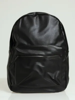 PU Backpack with Front Pouch - Black