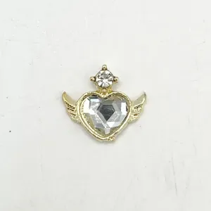 Queen - Nail Charms 10pc - #191 Gold Winged White Heart Crystals