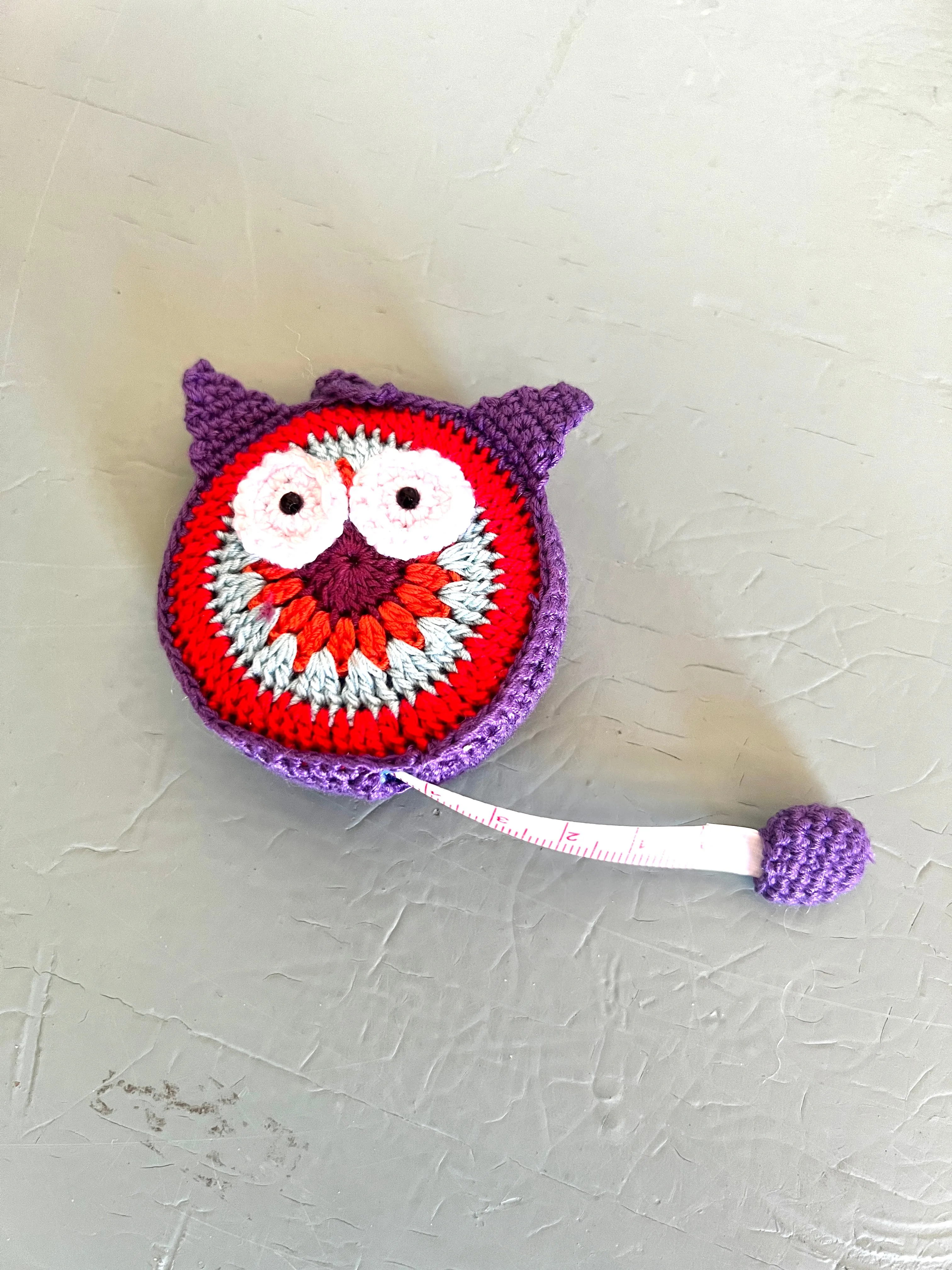 "Animal House" Tape Measures, hand crocheted by displaced persons