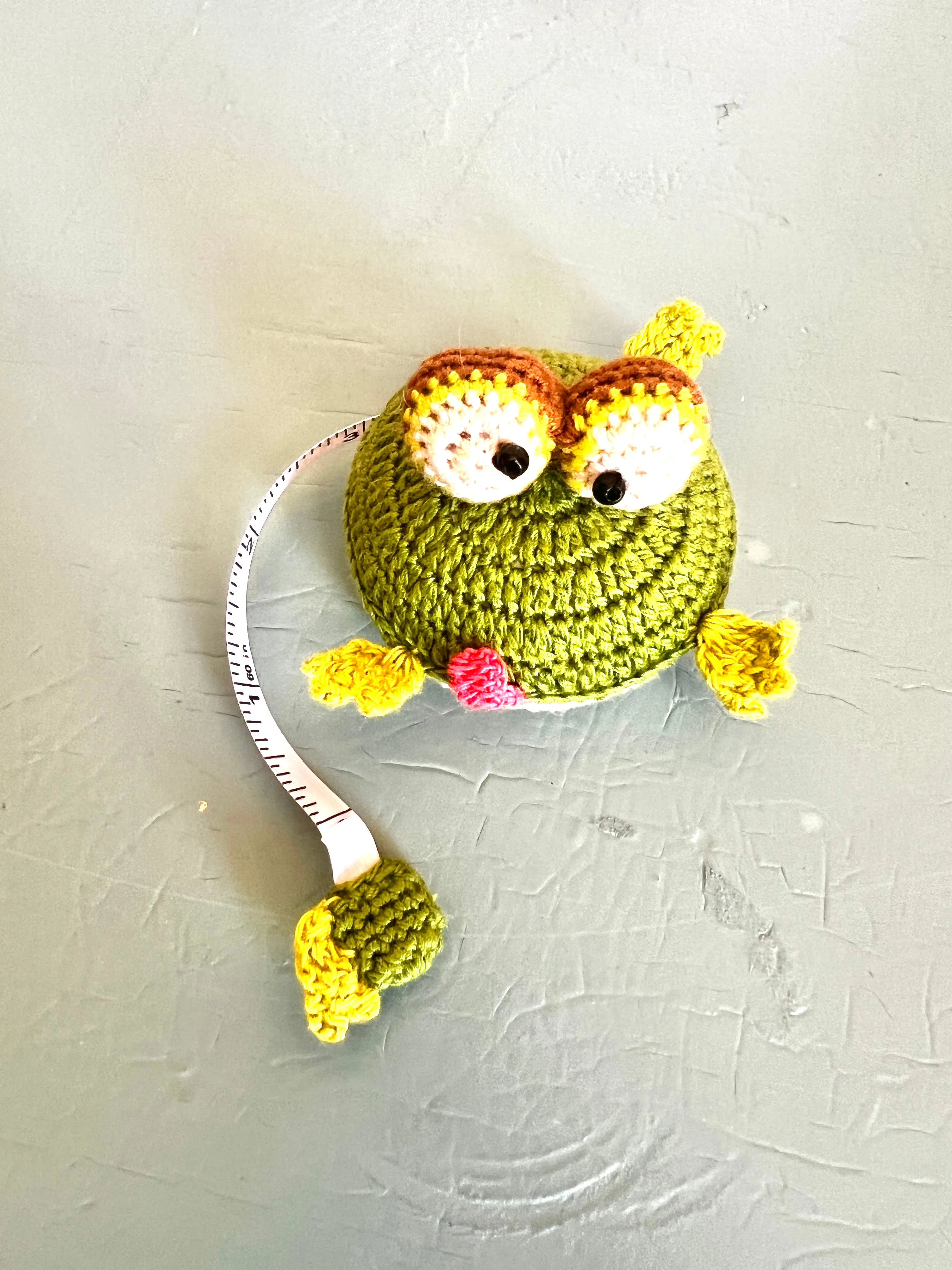 "Animal House" Tape Measures, hand crocheted by displaced persons