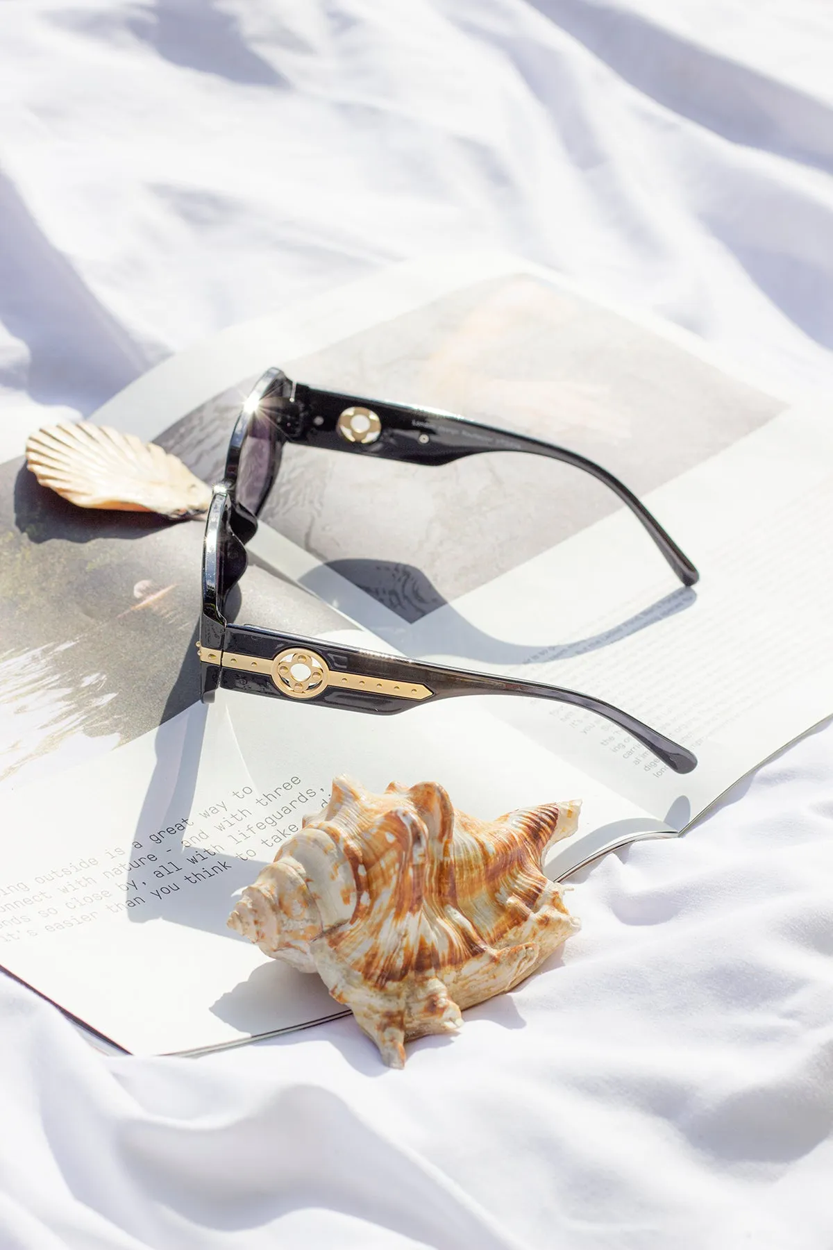 Rectangle Sunglasses with Floral Monogram Arm Detail