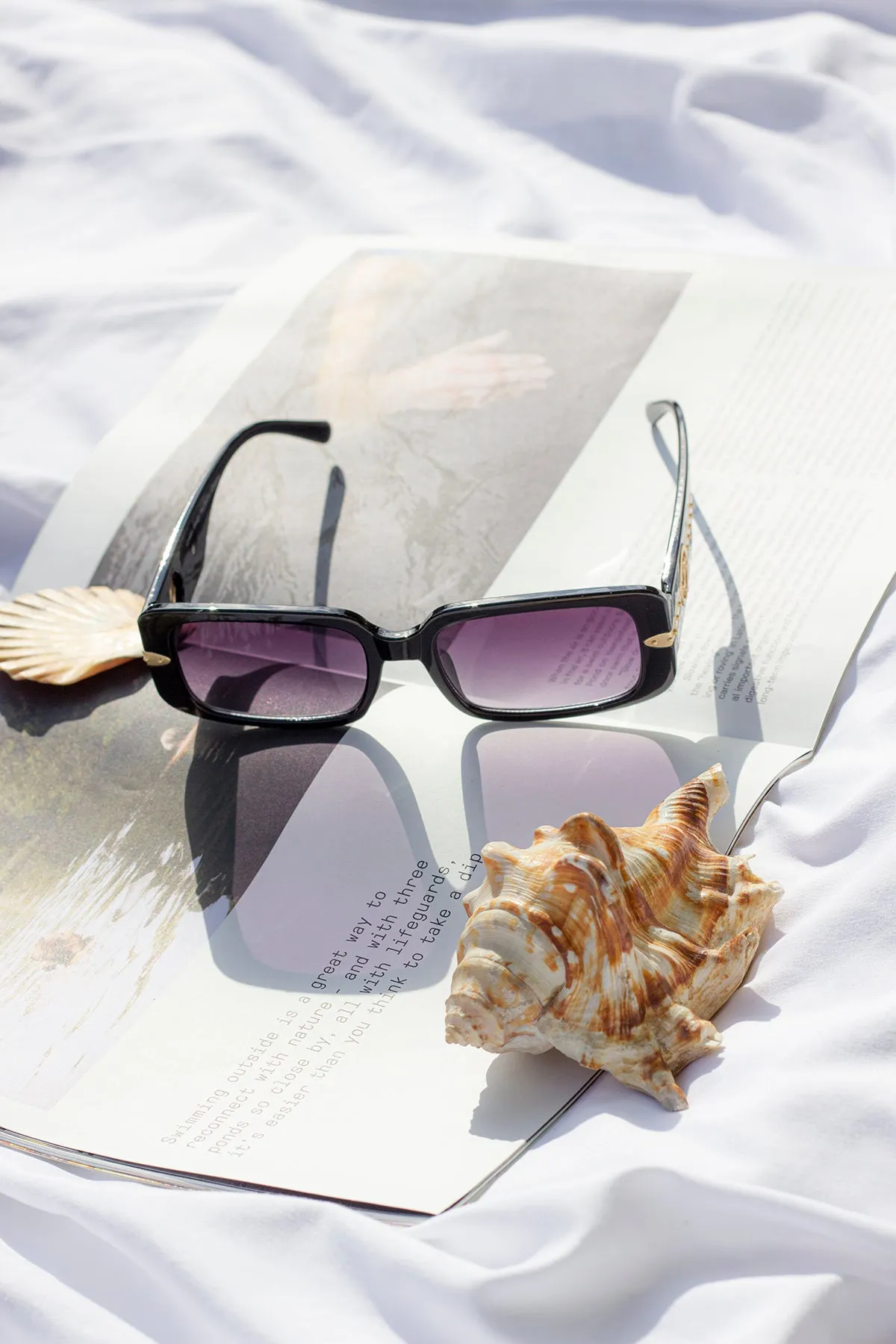 Rectangle Sunglasses with Floral Monogram Arm Detail