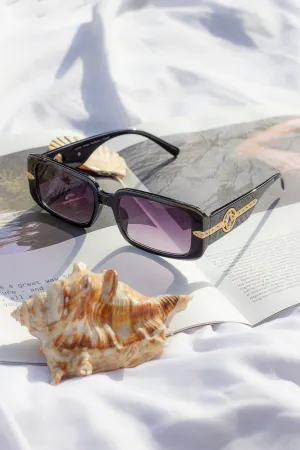 Rectangle Sunglasses with Floral Monogram Arm Detail