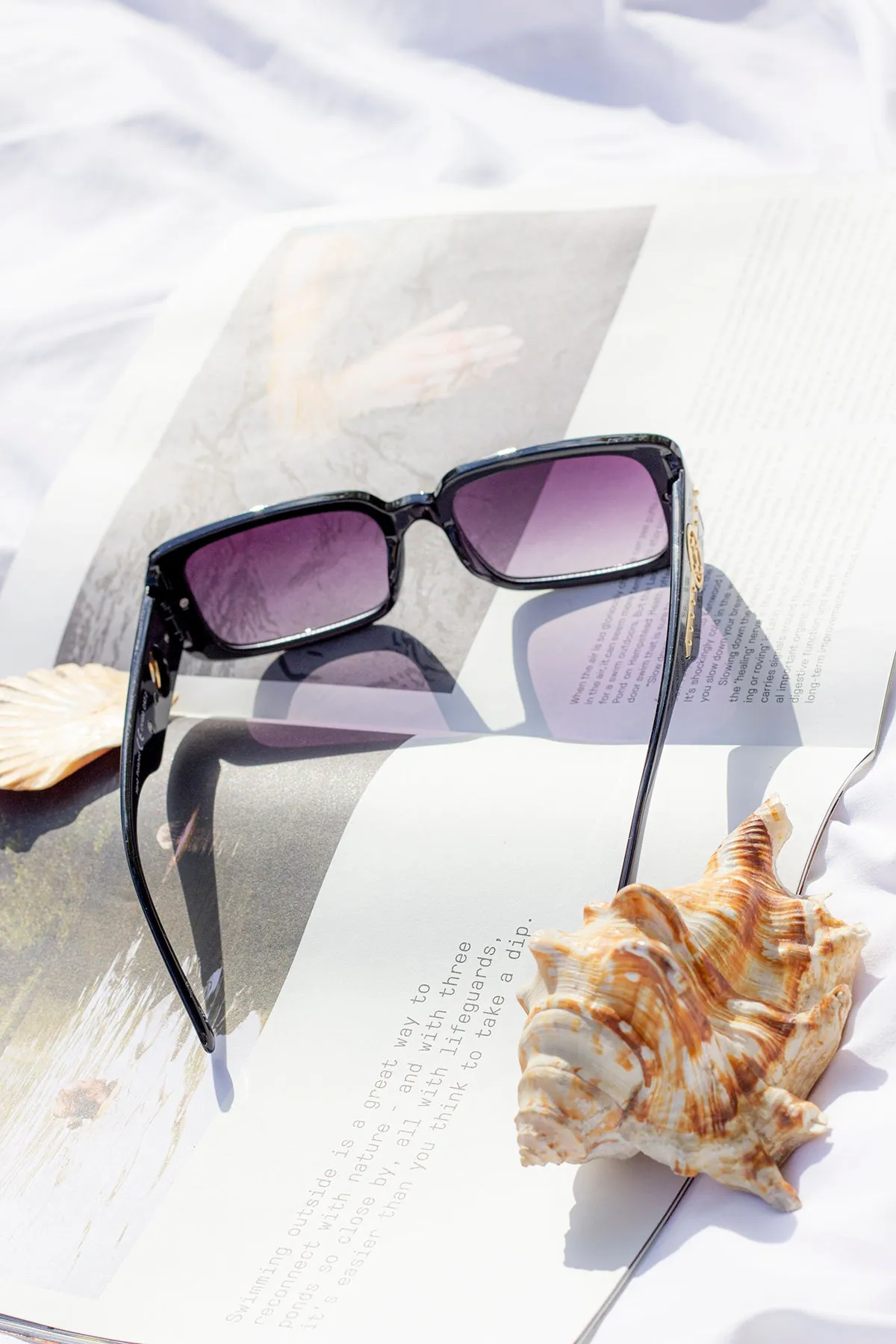 Rectangle Sunglasses with Floral Monogram Arm Detail