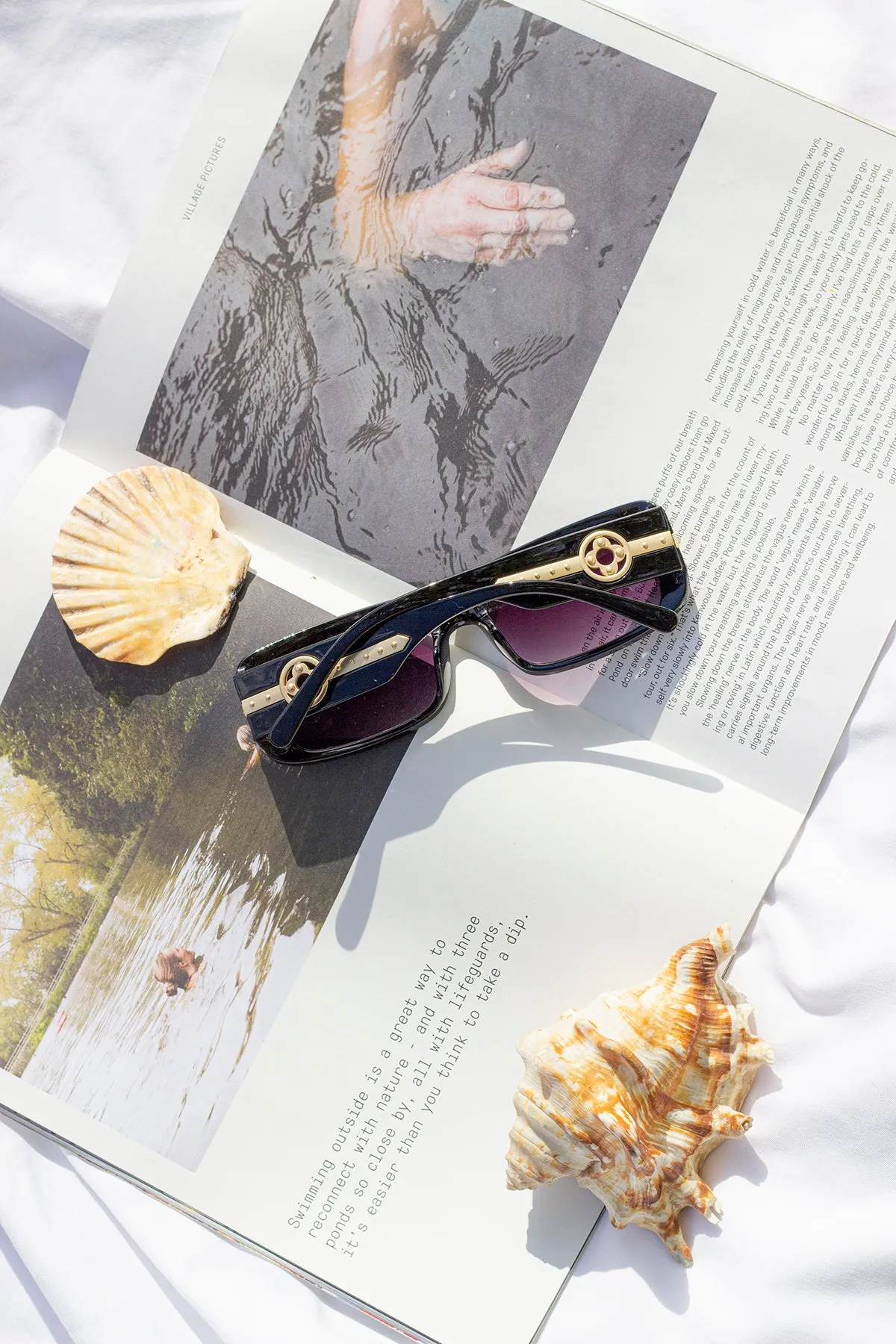 Rectangle Sunglasses with Floral Monogram Arm Detail