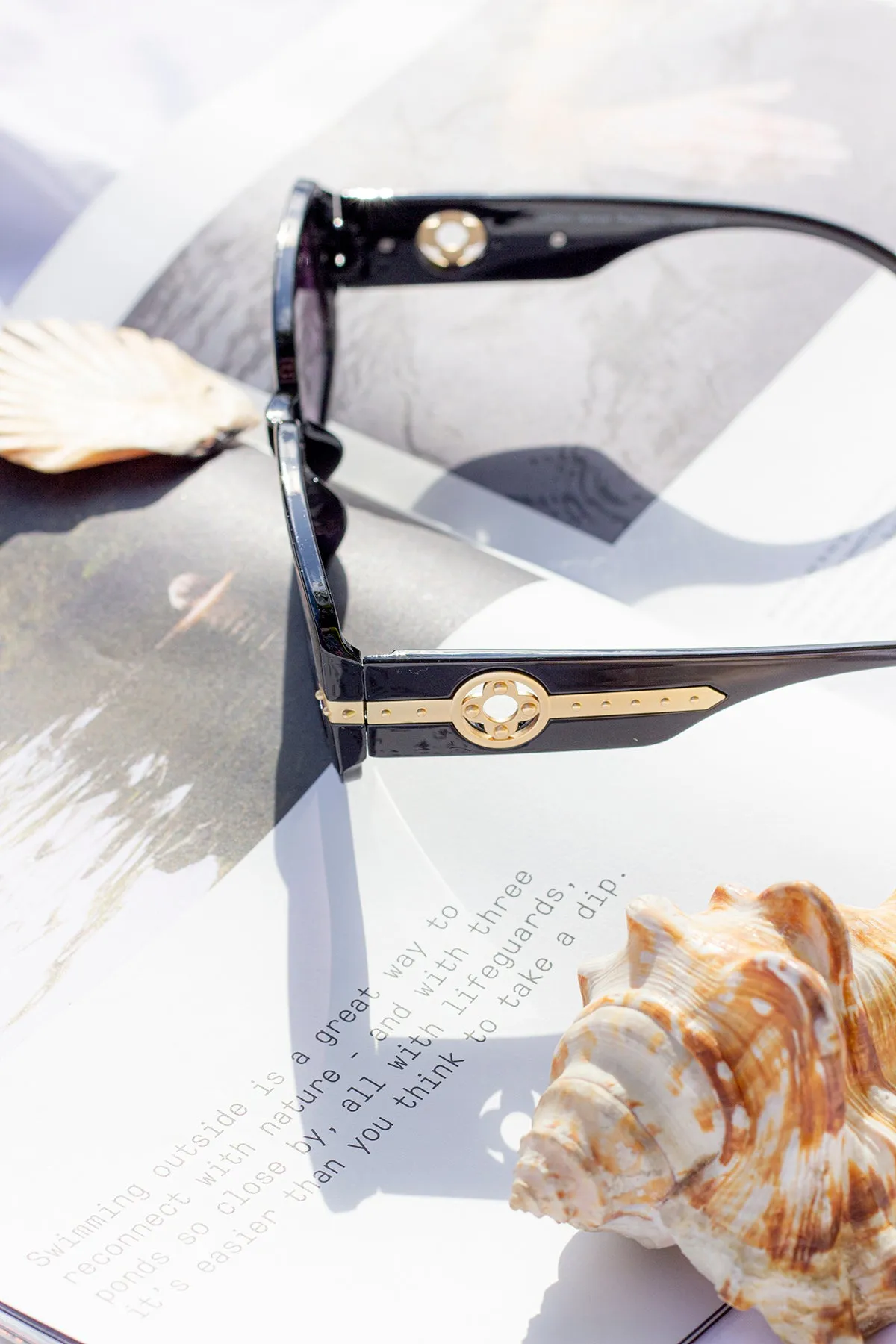 Rectangle Sunglasses with Floral Monogram Arm Detail