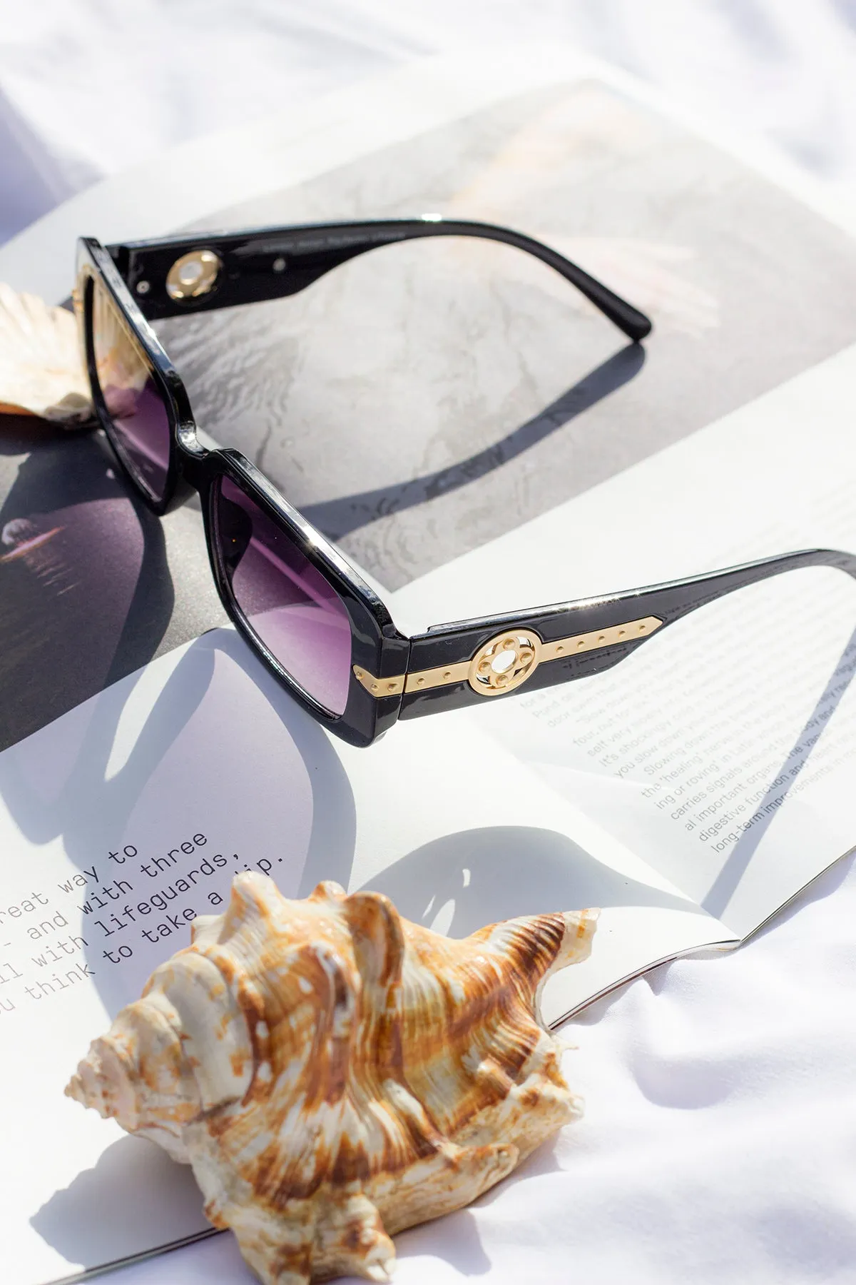 Rectangle Sunglasses with Floral Monogram Arm Detail
