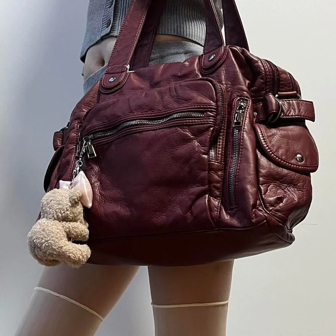 Red PU Leather Large Capacity Bag
