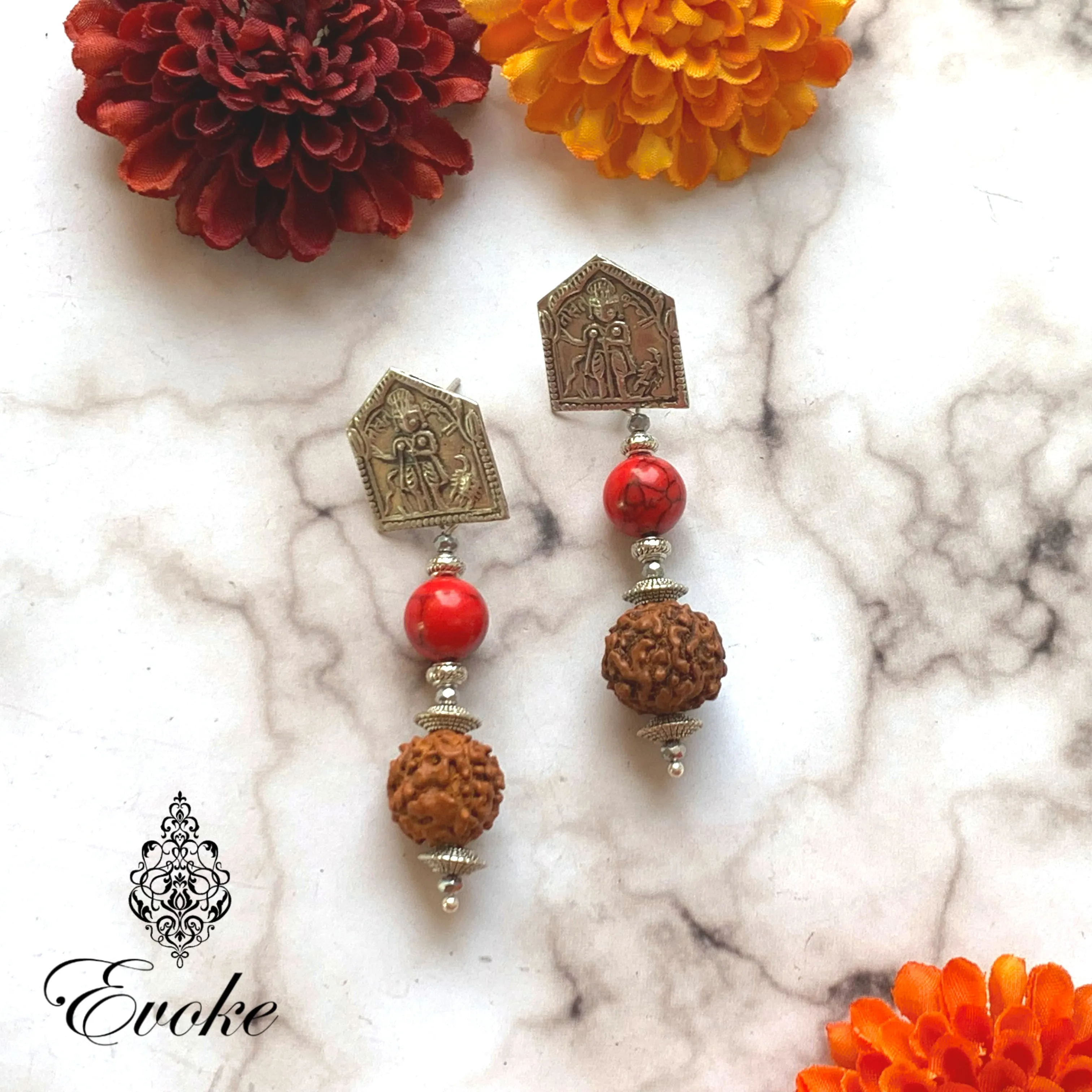 Red Turquoise Necklace with Silver Devi Pendants