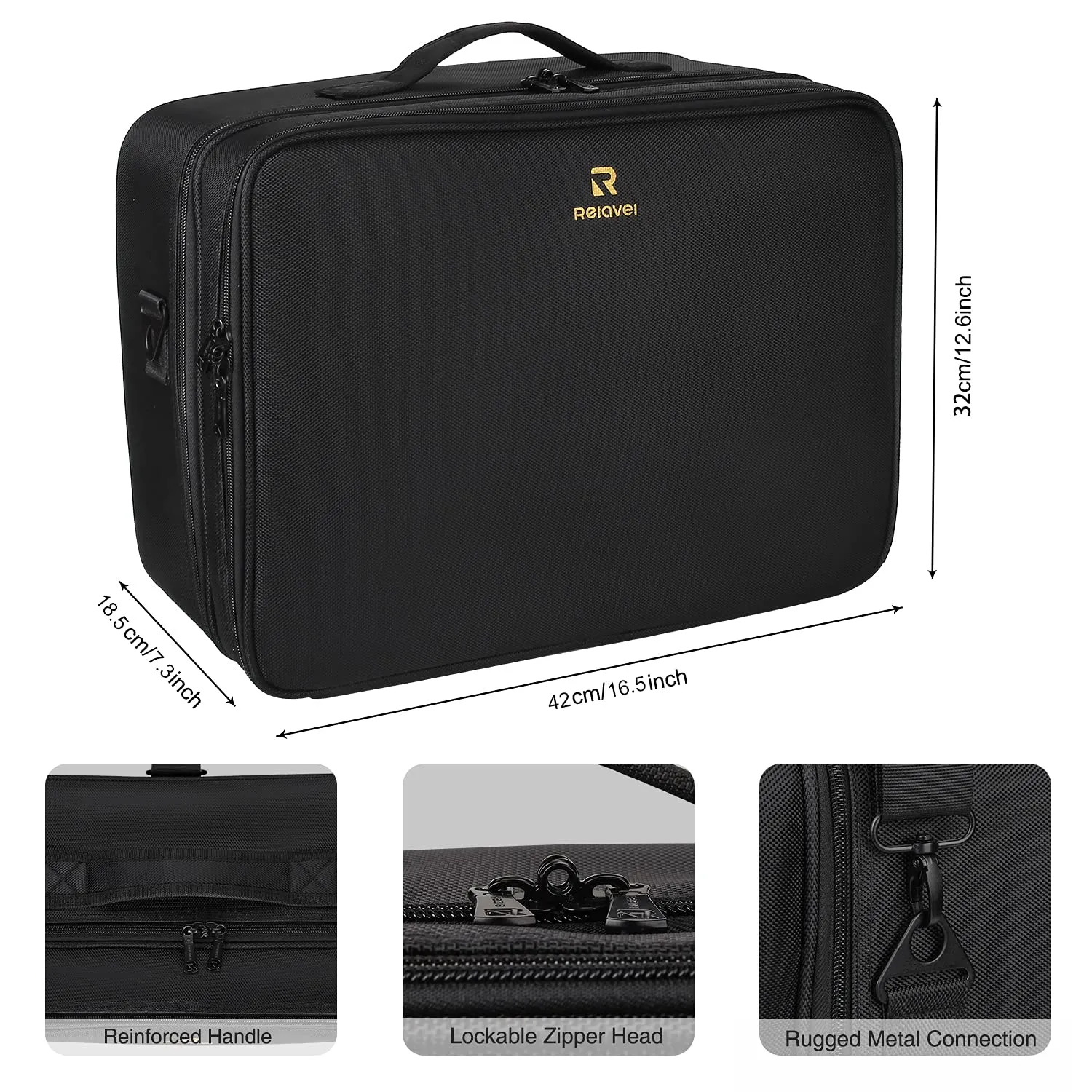 Relavel Large Makeup Organizer Profession Makeup Bag Extra Large Makeup Case with Adjustable Dividers, Adjustable Angle Fixed Belt and Shoulder Strap