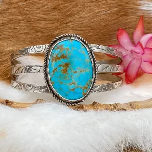 Rustic Boho Floral Kingman triple cuff in Sterling Silver bracelet