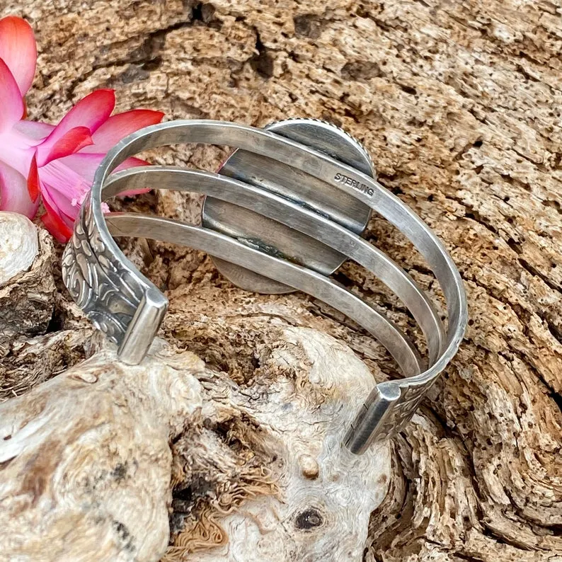 Rustic Boho Floral Kingman triple cuff in Sterling Silver bracelet
