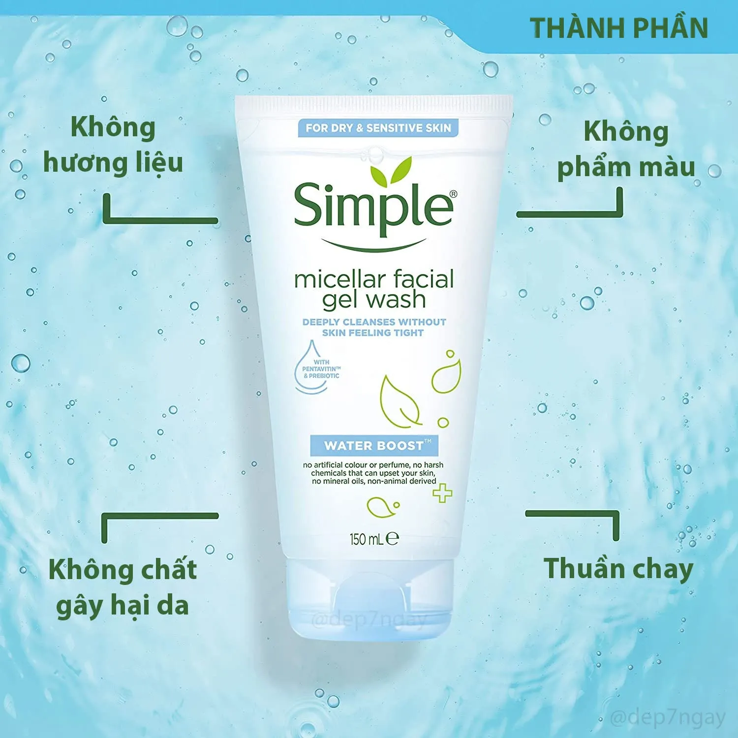 Sữa Rửa Mặt Simple Water Boost Cho Da Khô Nhạy Cảm 150ml