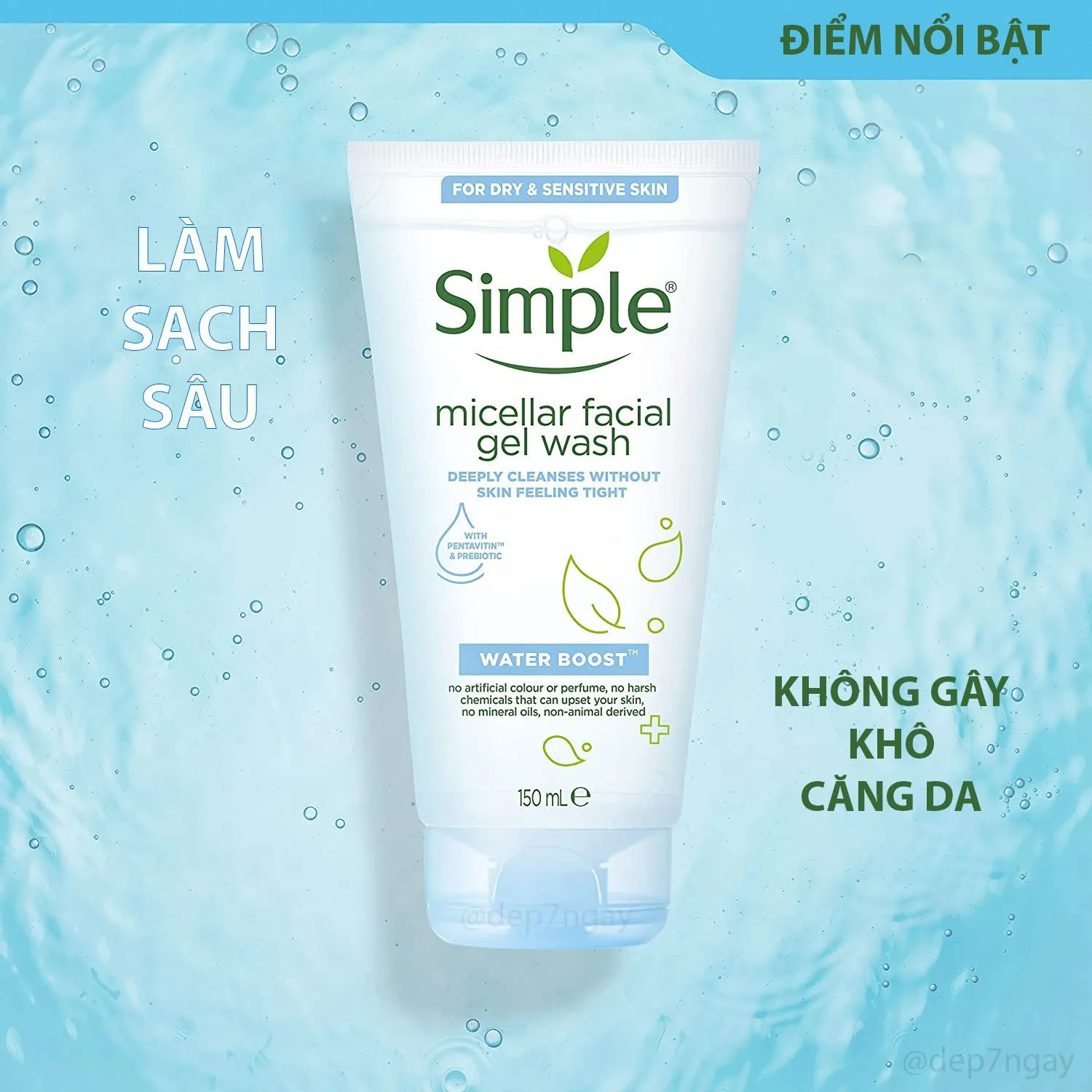 Sữa Rửa Mặt Simple Water Boost Cho Da Khô Nhạy Cảm 150ml