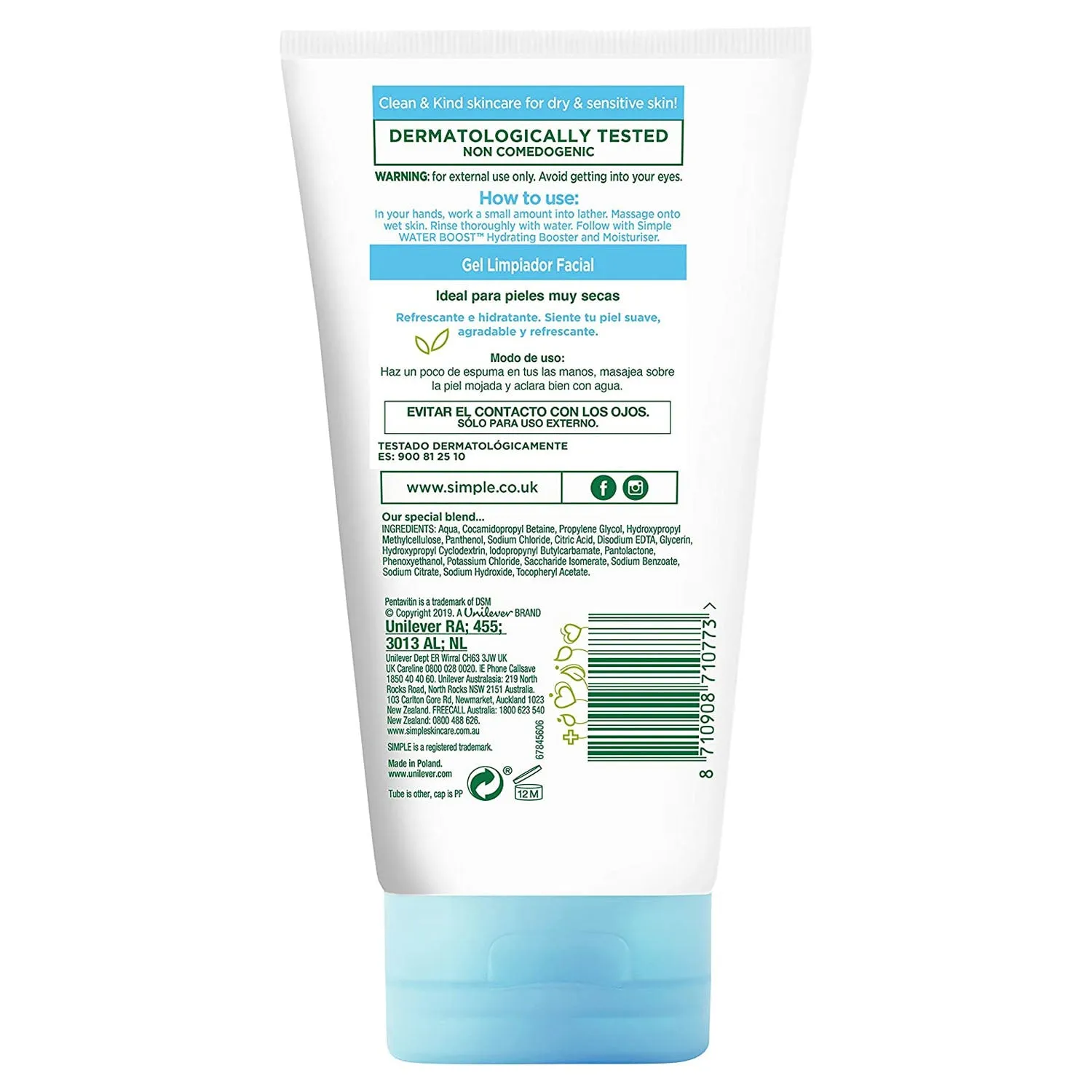 Sữa Rửa Mặt Simple Water Boost Cho Da Khô Nhạy Cảm 150ml