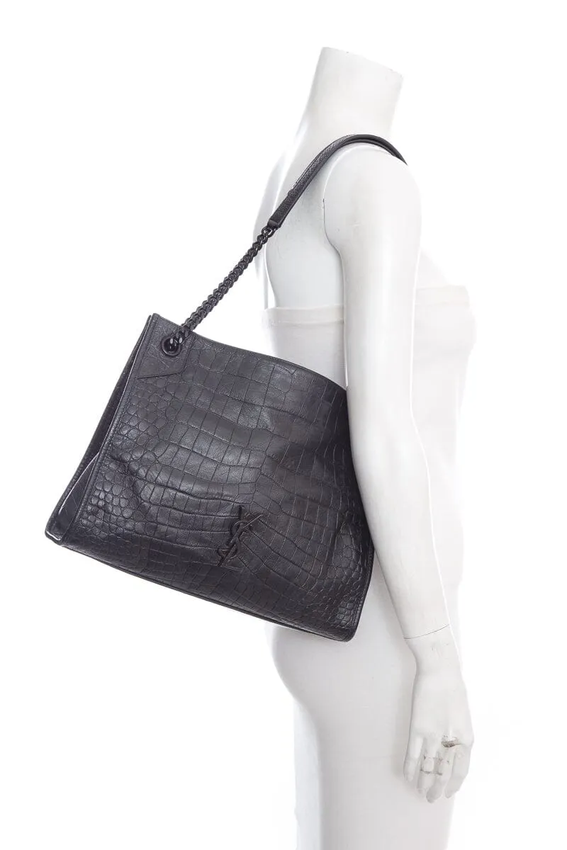 Saint Laurent Black Embossed Niki Shopping Tote