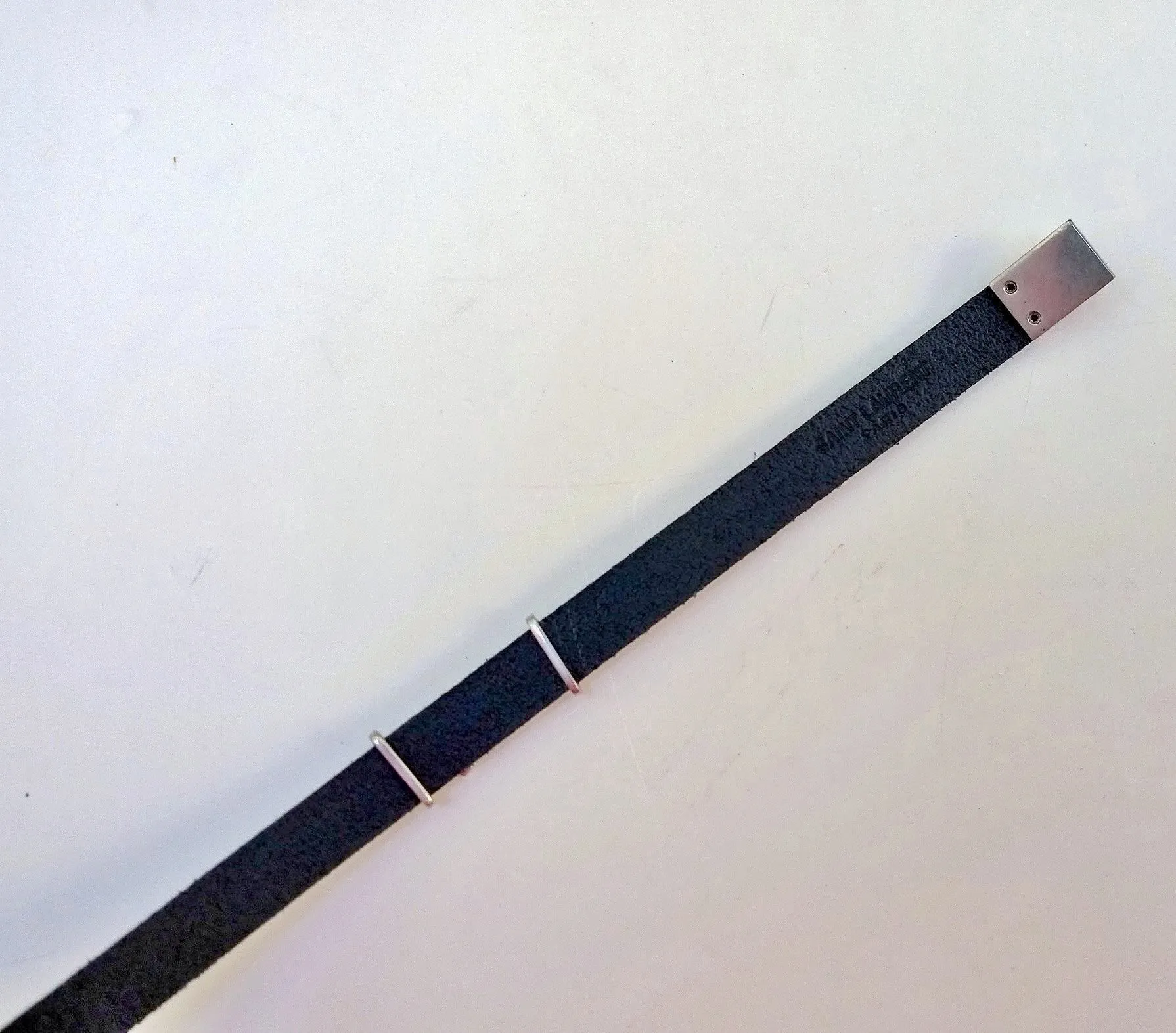 Saint Laurent Opyum YSL Logo Black Leather Double Wrap Bracelet in Oxidized Silver Cassandre