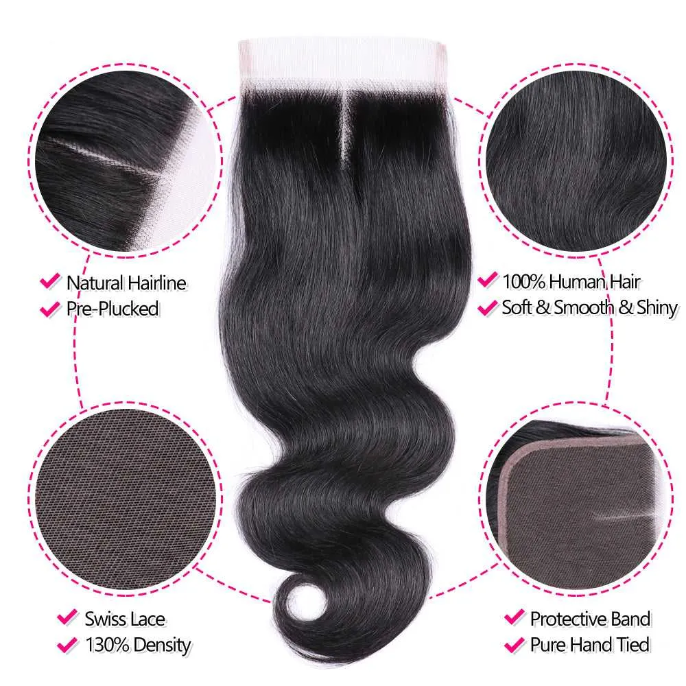 Sdamey Brazilian Body Wave Human Hair 6X6 Lace Closure
