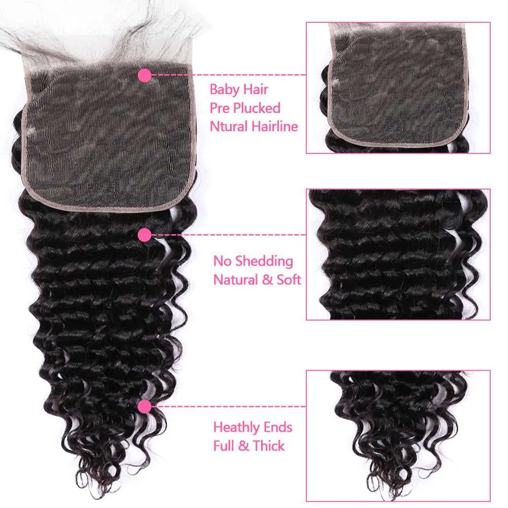 Sdamey Brazilian Deep Wave Human Hair 7X7 Lace Closure