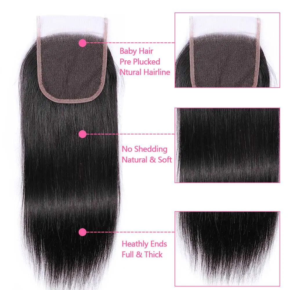 Sdamey Brazilian Strtaight Virgin Human Hair 4x4 Lace Closure